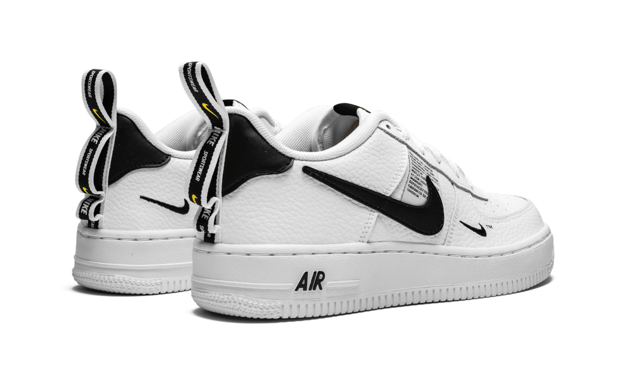 nike air force 1 low utility white black gs+AR1708-100+diagnol right behind view
