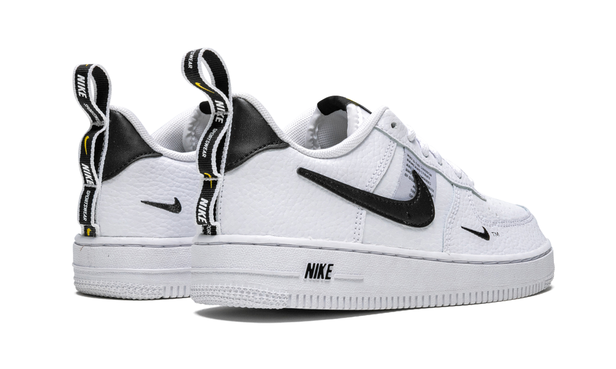 nike air force 1 low utility white black ps+AV4272-100+diagnol right behind view