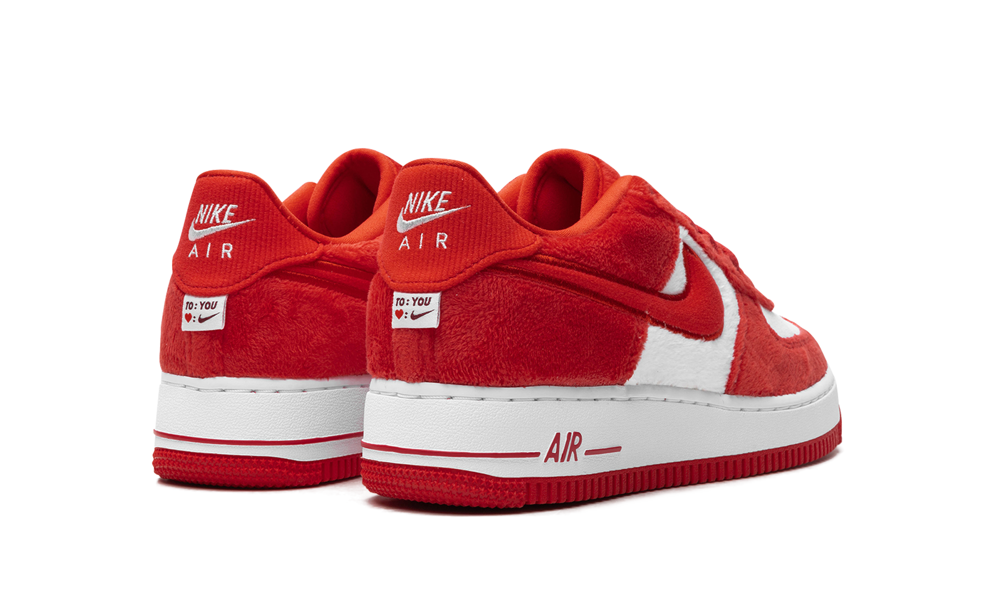 nike air force 1 low valentine s day fleece 2024 gs+FZ3552-612+diagnol right behind view