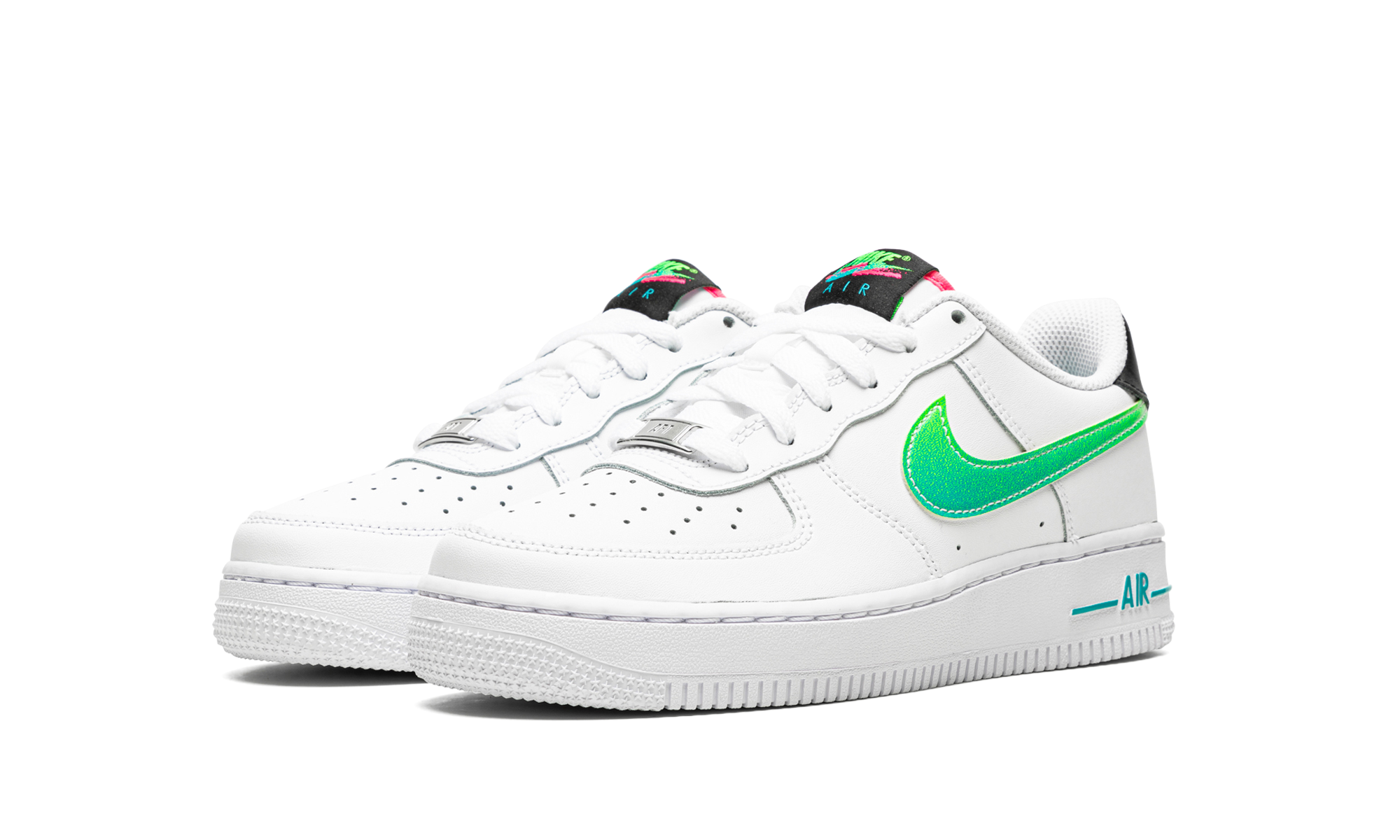 nike air force 1 low white aquamarine gs+DJ5154-100+diagnol left view