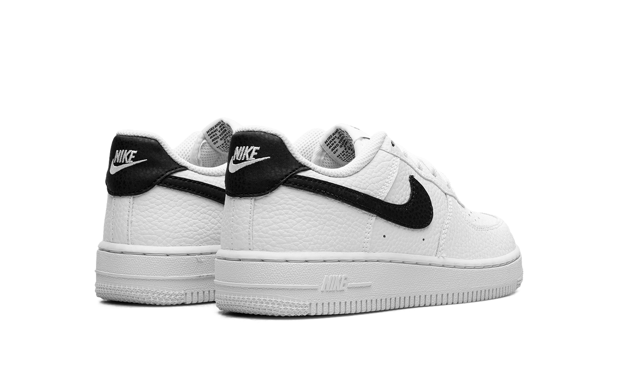nike air force 1 low white black ps+CZ1685-100+diagnol right behind view
