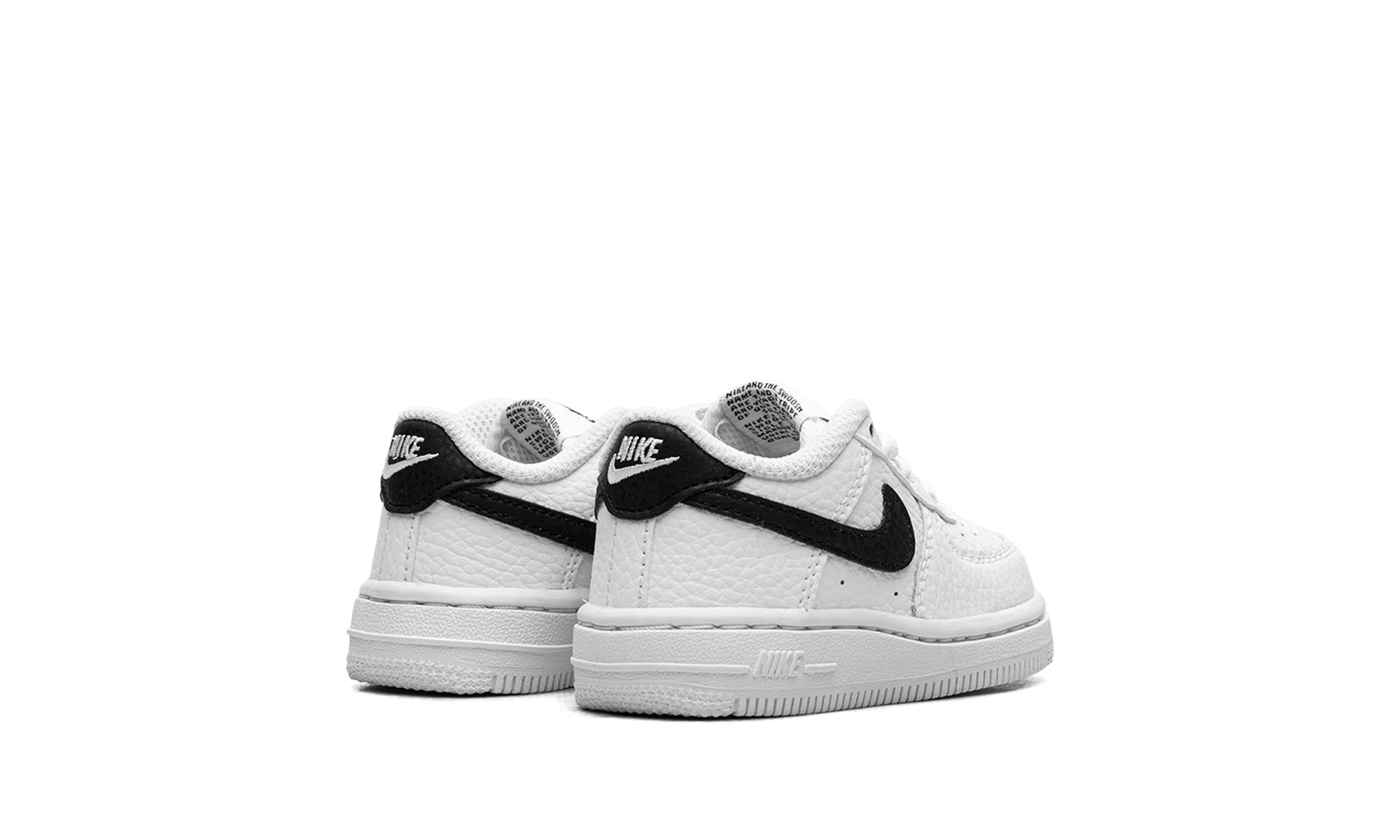 nike air force 1 low white black swoosh td+CZ1691-100+diagnol right behind view