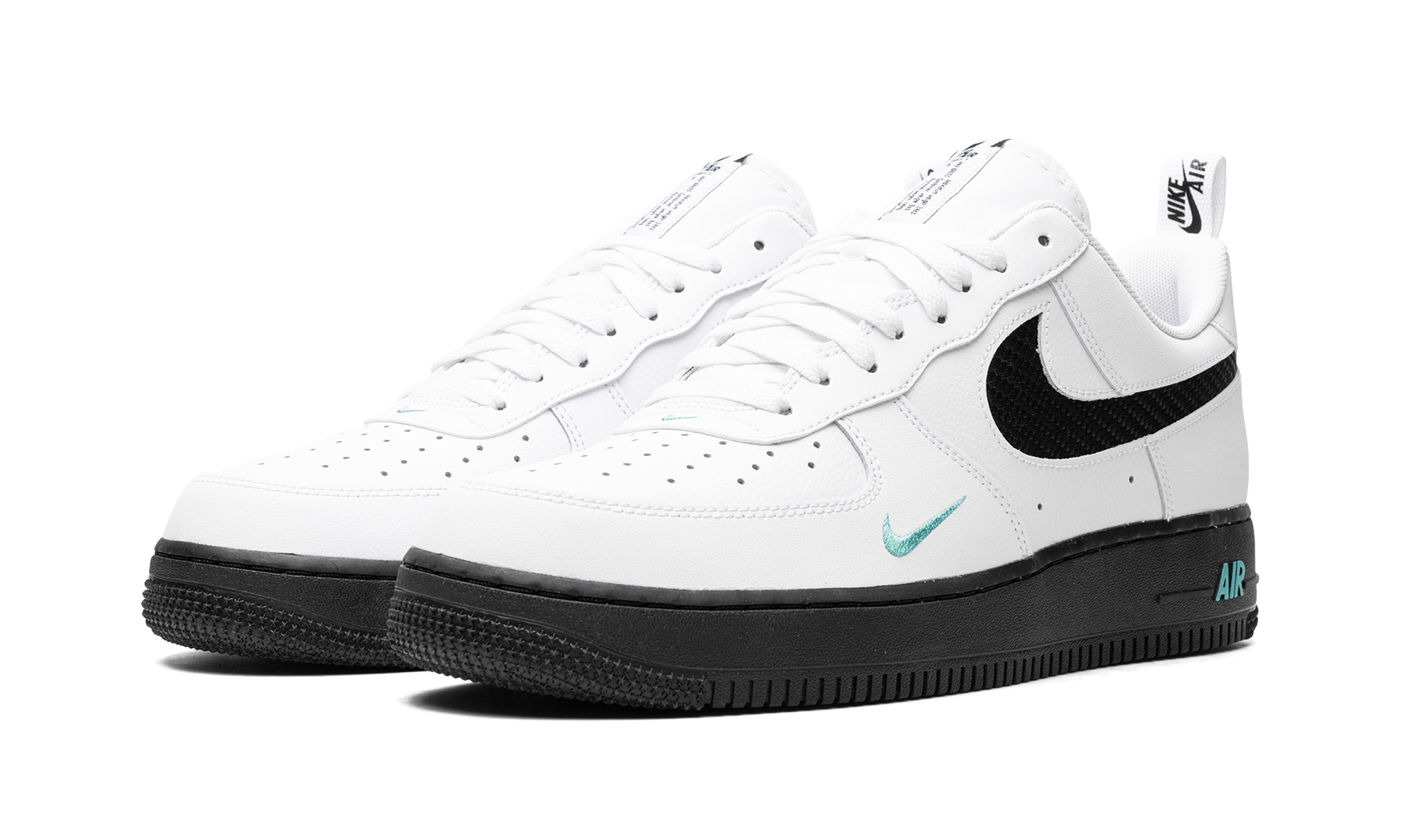nike air force 1 low white black teal+DR0155-100+diagnol left view