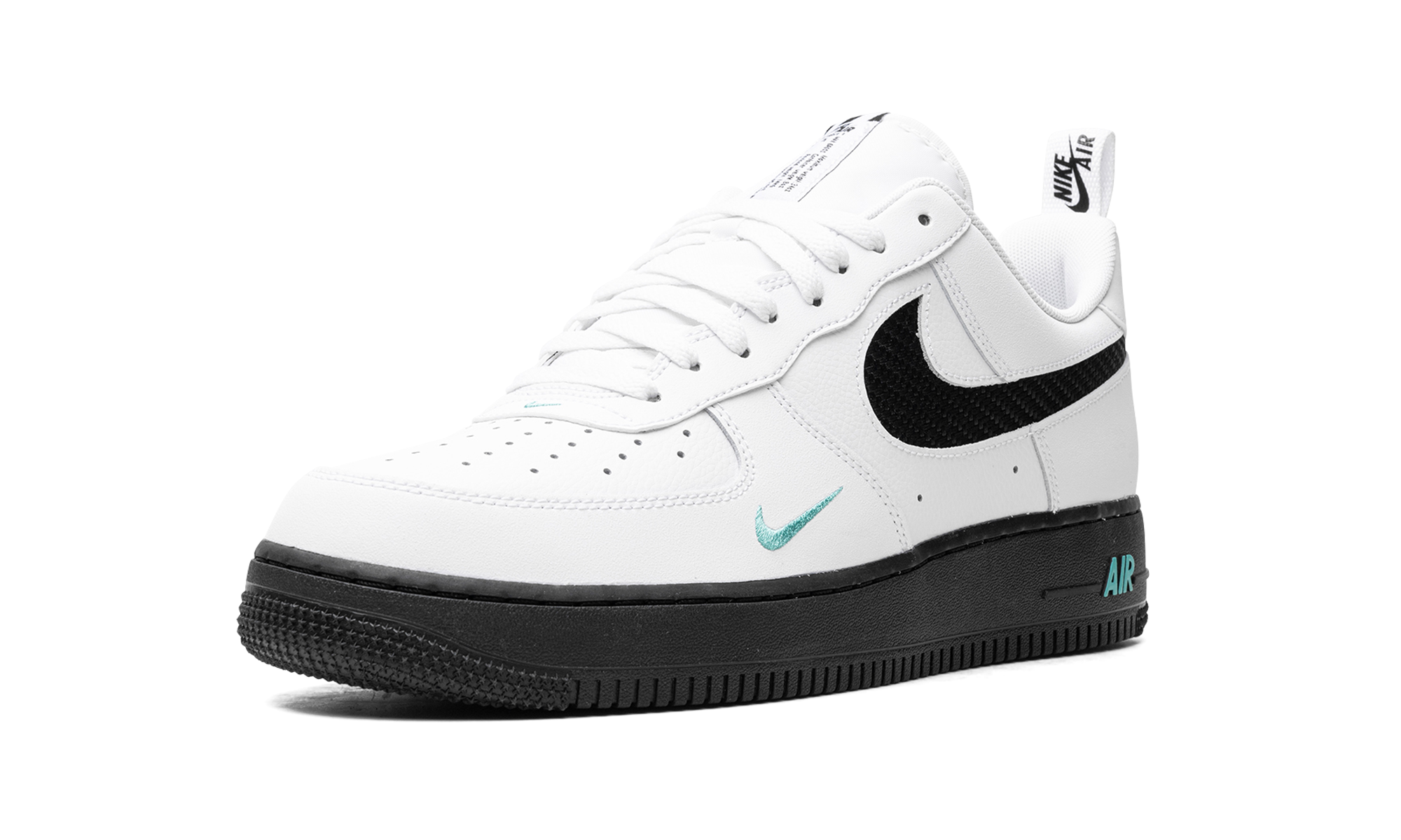 nike air force 1 low white black teal+DR0155-100+left diagnol single view