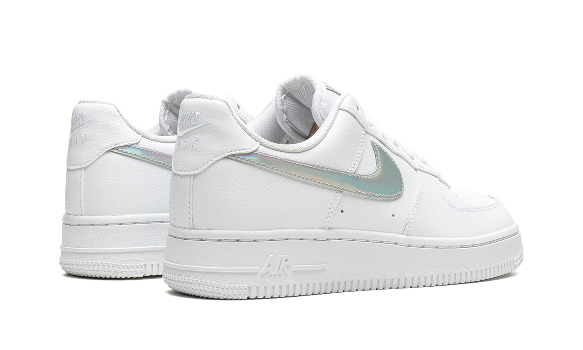 nike air force 1 low white irisdescent women s+CJ1646-100+diagnol right behind view