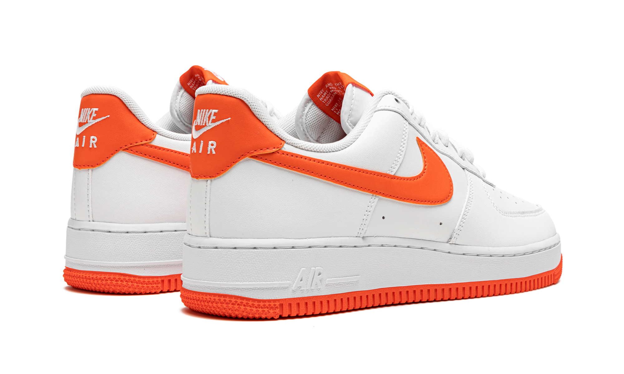 nike air force 1 low white orange 2021+DC2911-101+diagnol right behind view