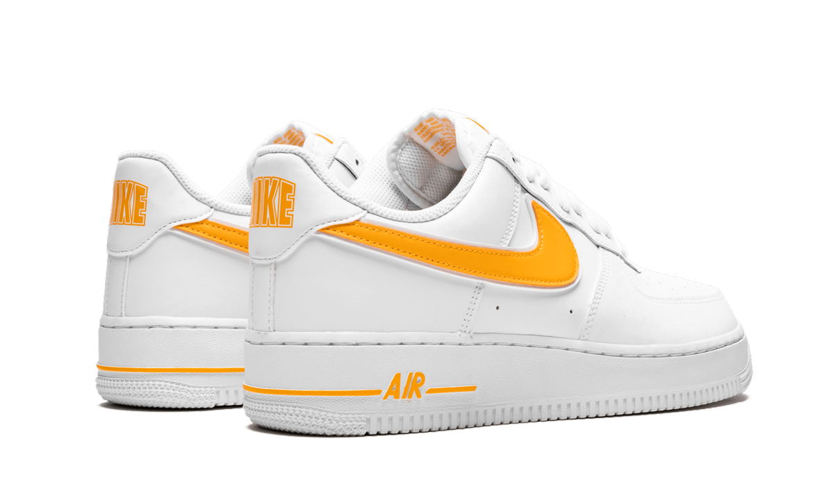 nike air force 1 low white university gold+AO2423-105+diagnol right behind view