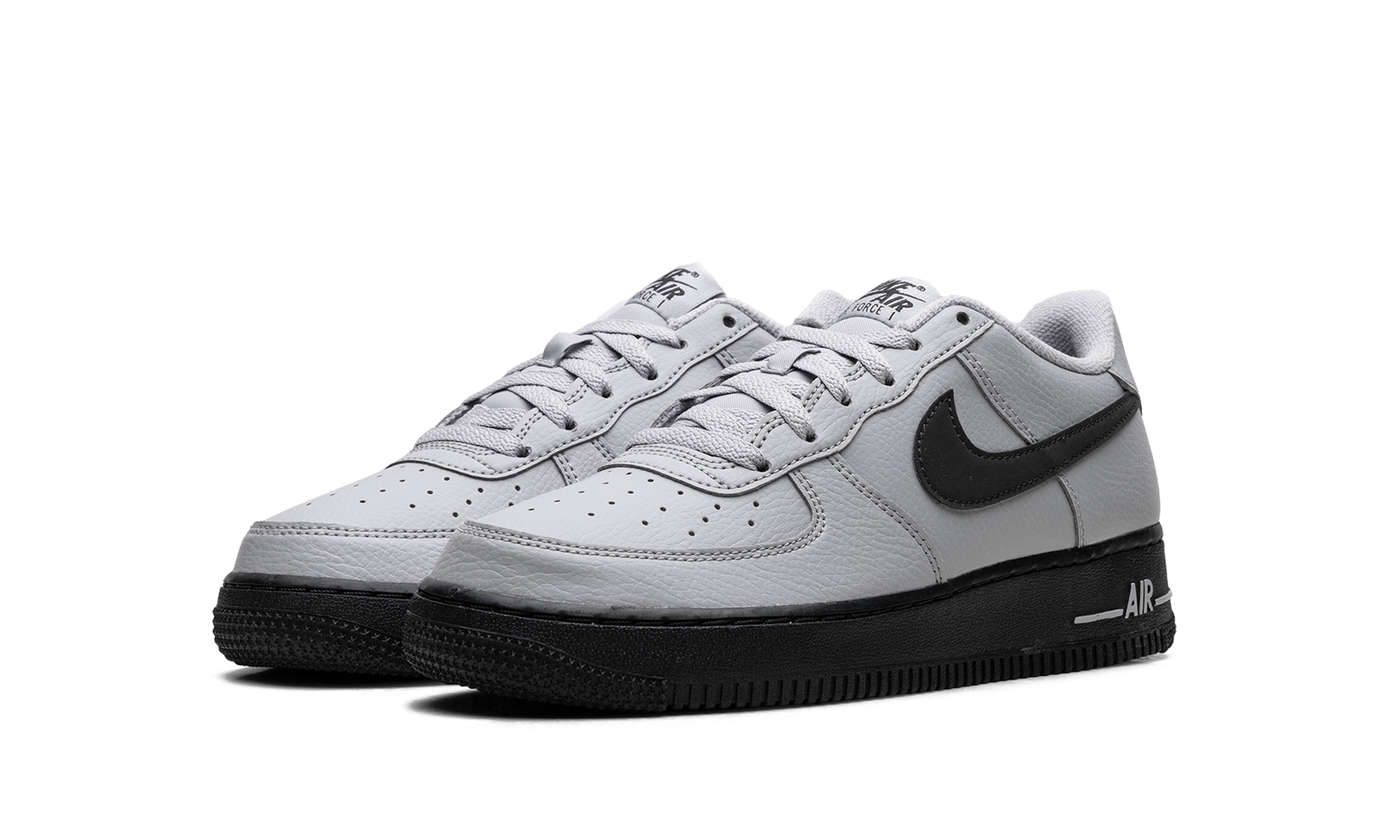 nike air force 1 low wolf grey dark smoke grey gs+HQ3807-002+diagnol left view