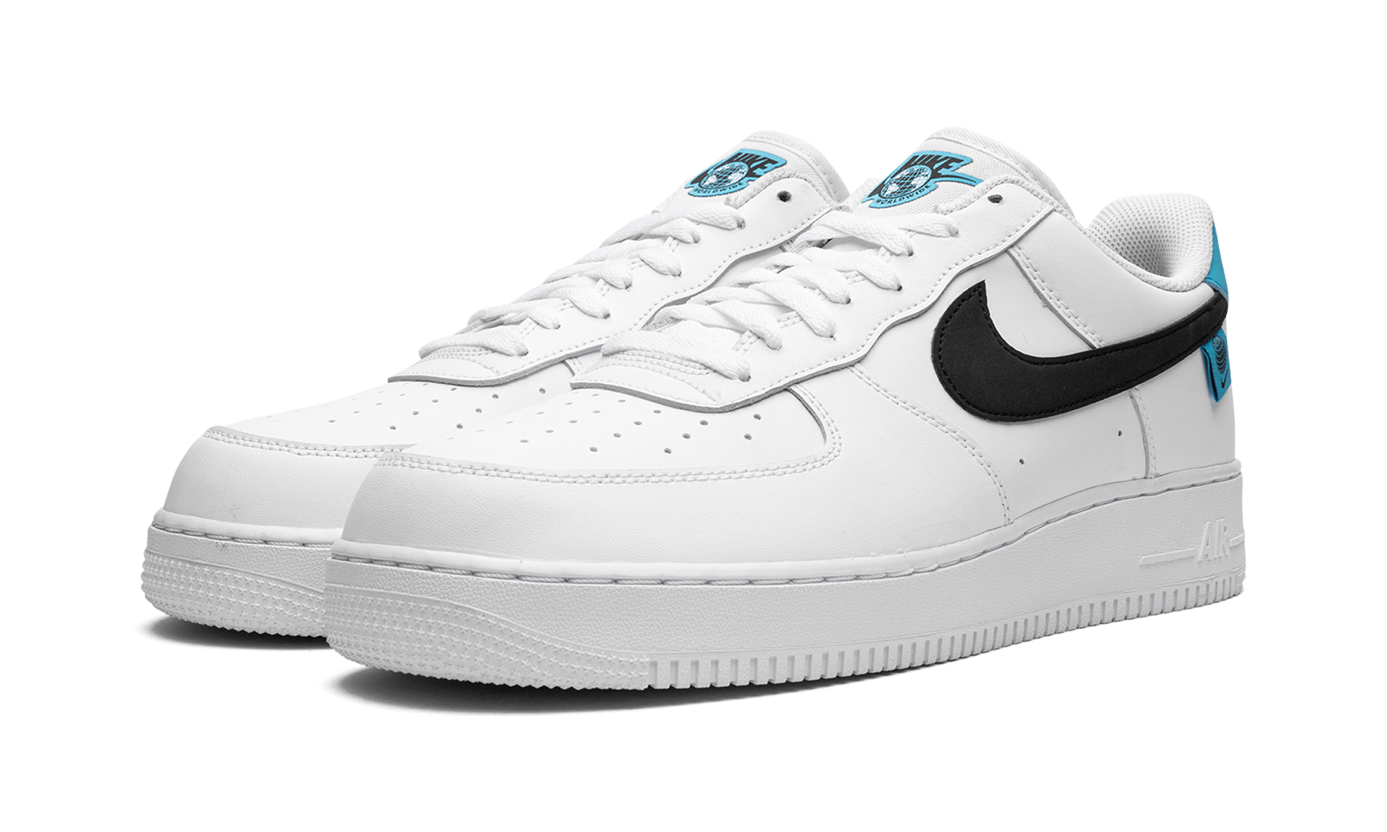 nike air force 1 low worldwide white blue fury black+CK7648-100+diagnol left view