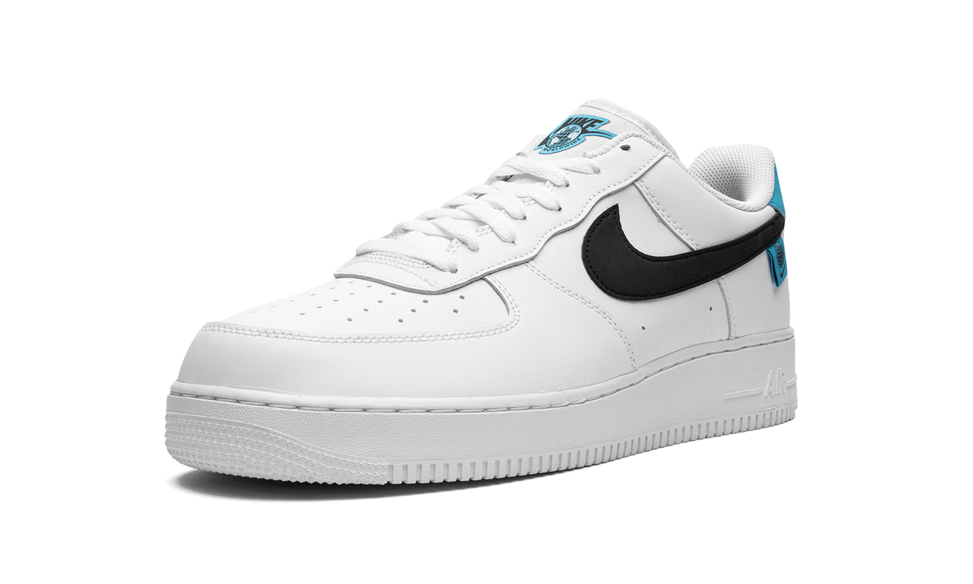 nike air force 1 low worldwide white blue fury black+CK7648-100+left diagnol single view