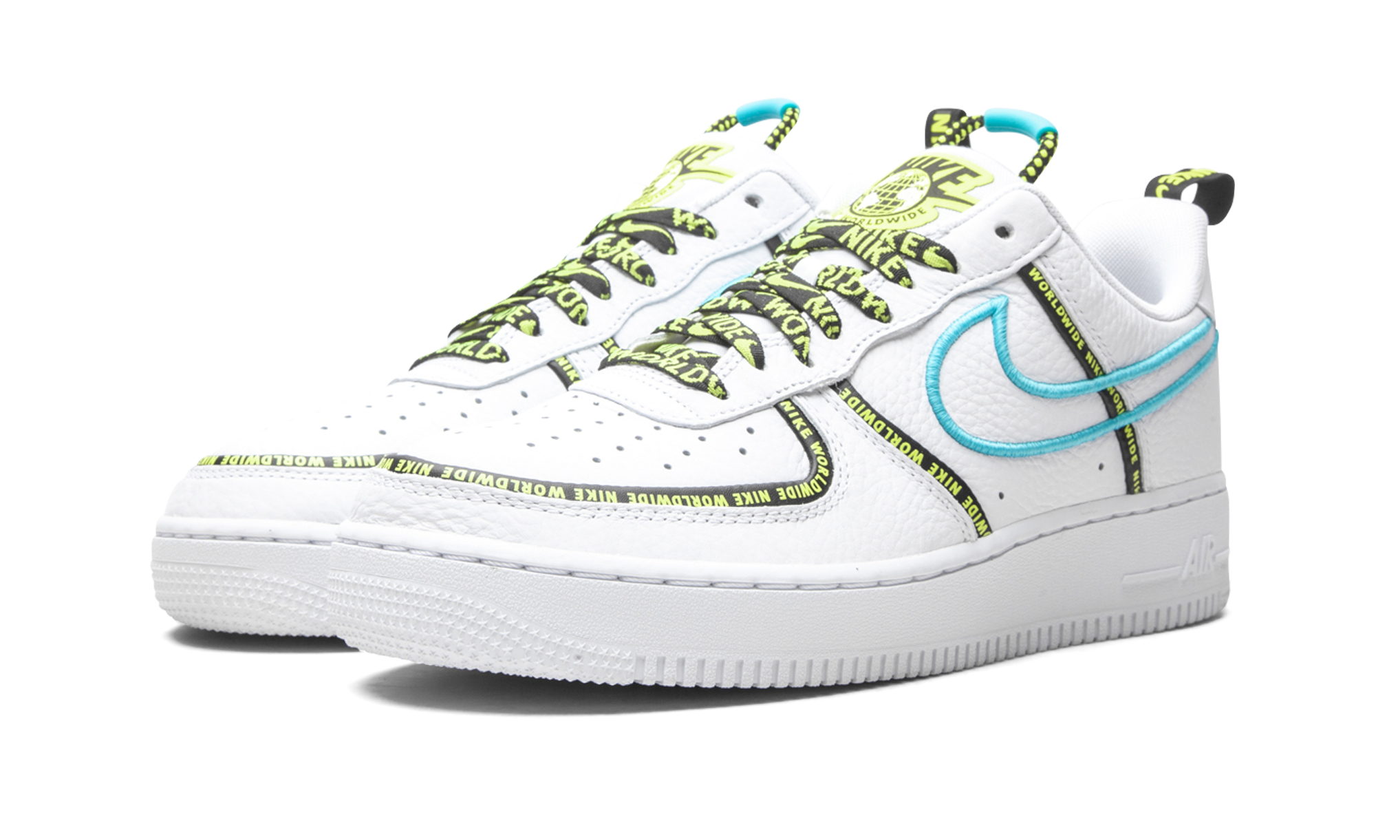 nike air force 1 low worldwide white blue fury volt+CK7213-100+diagnol left view