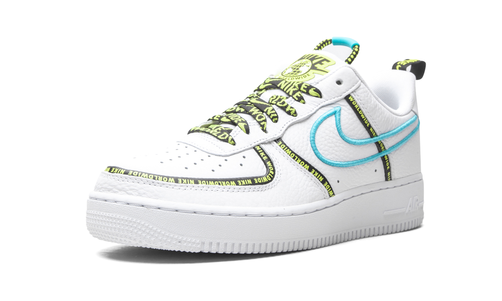 nike air force 1 low worldwide white blue fury volt+CK7213-100+left diagnol single view