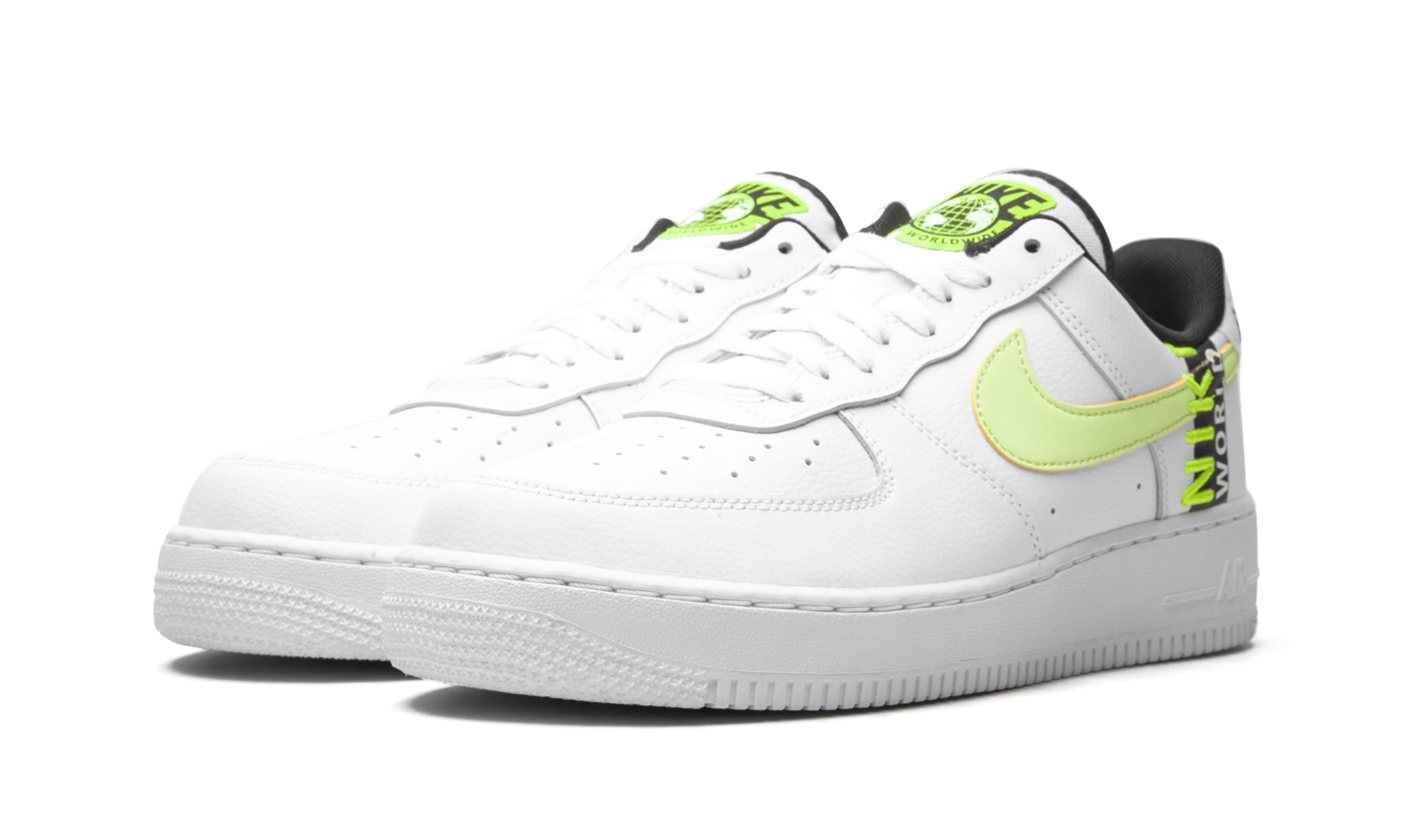 nike air force 1 low worldwide white volt+CK6924-101+diagnol left view