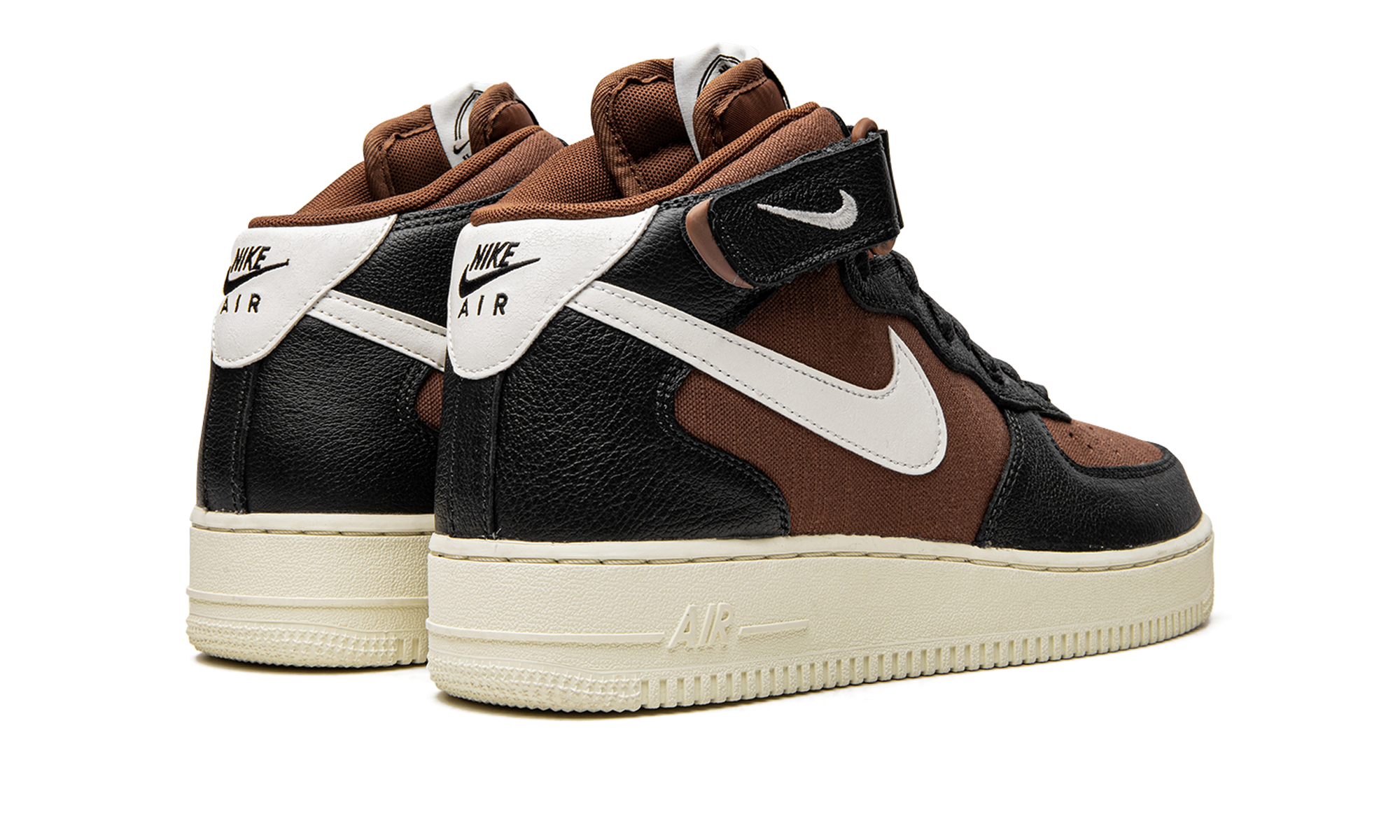 nike air force 1 mid 07 vintage off noir pecan+DQ8766-001+diagnol right behind view