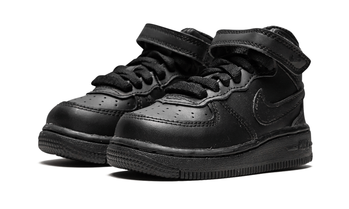 nike air force 1 mid black black td+314197-004+diagnol left view
