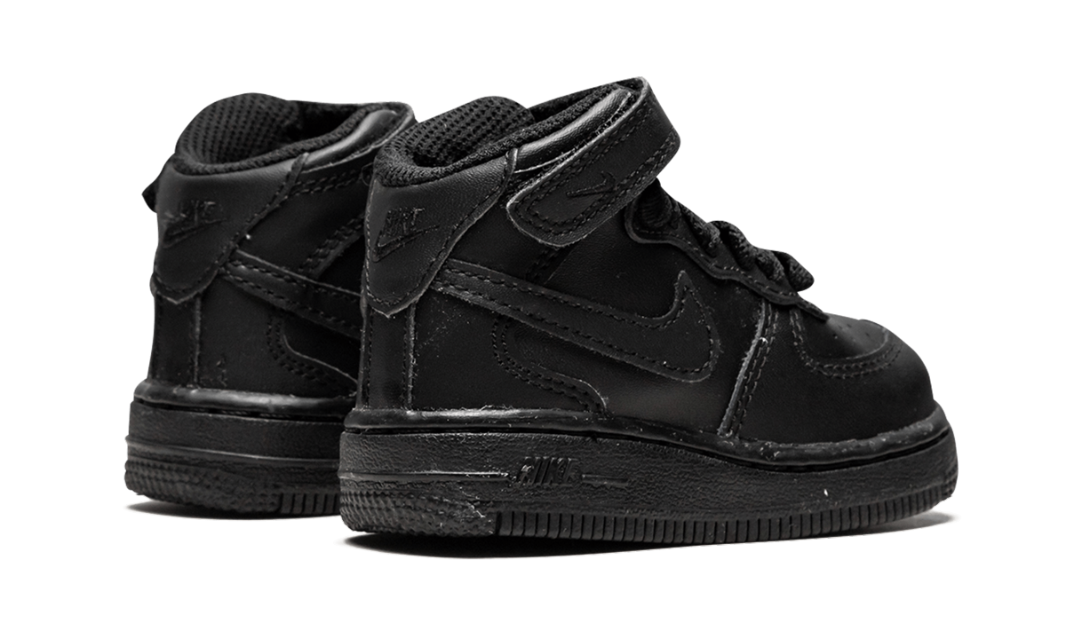 nike air force 1 mid black black td+314197-004+diagnol right behind view
