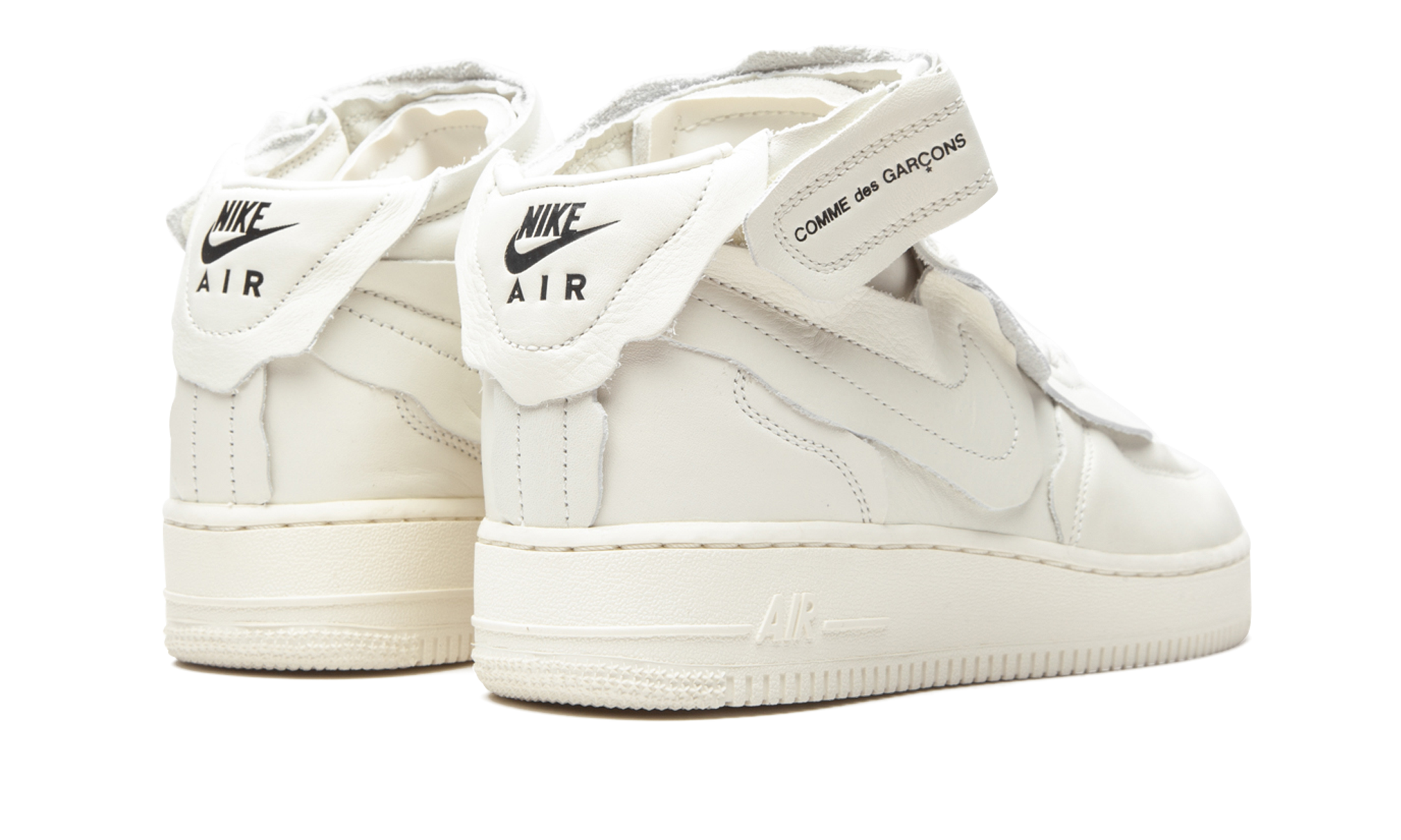 nike air force 1 mid comme des garcons white+DC3601-100+diagnol right behind view