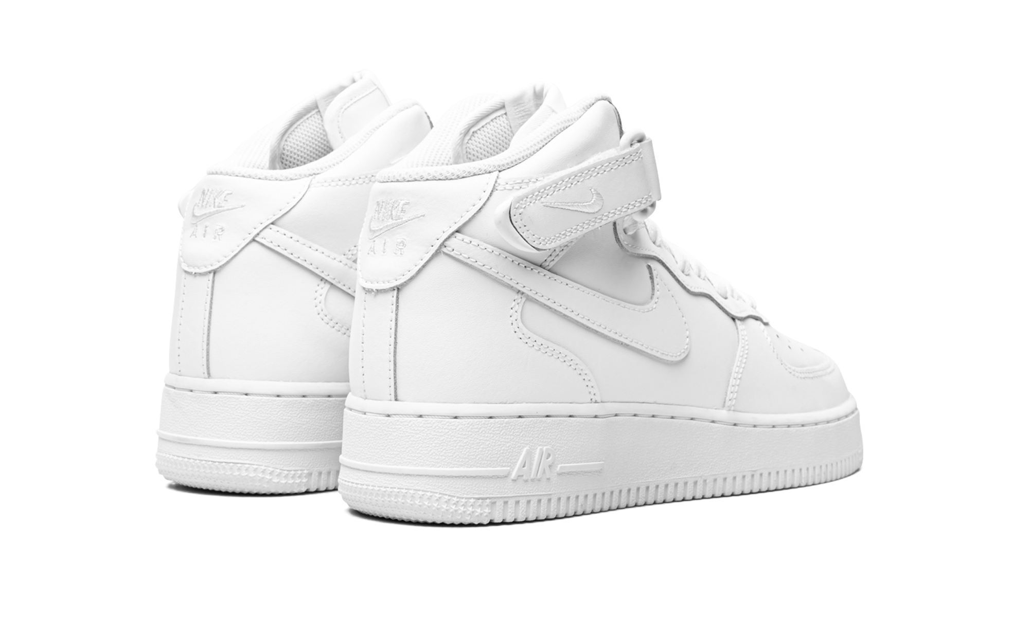 nike air force 1 mid le triple white gs+Dh2933-111+diagnol right behind view