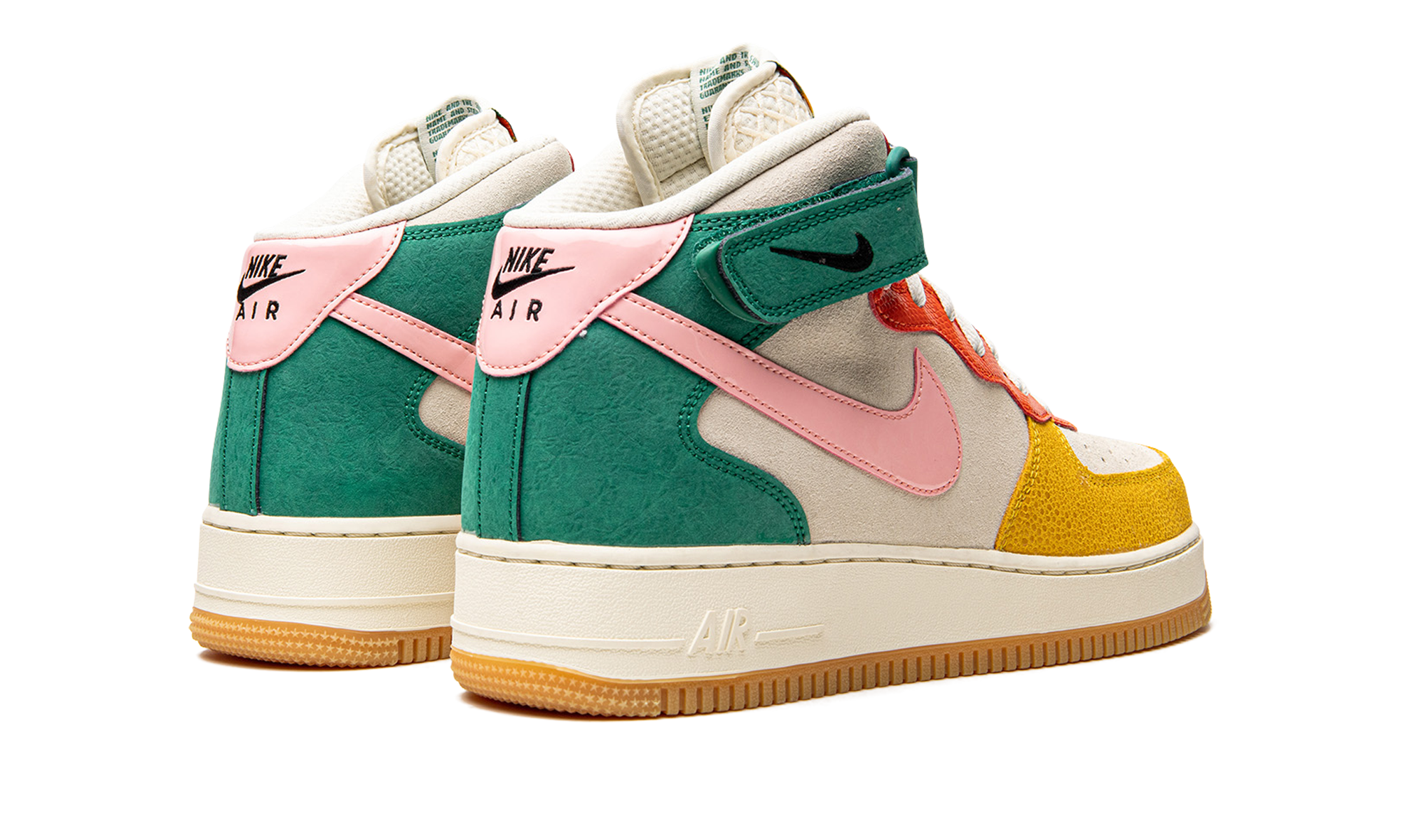 nike air force 1 mid nh vivid sulfur rush orange+DR0158-100+diagnol right behind view