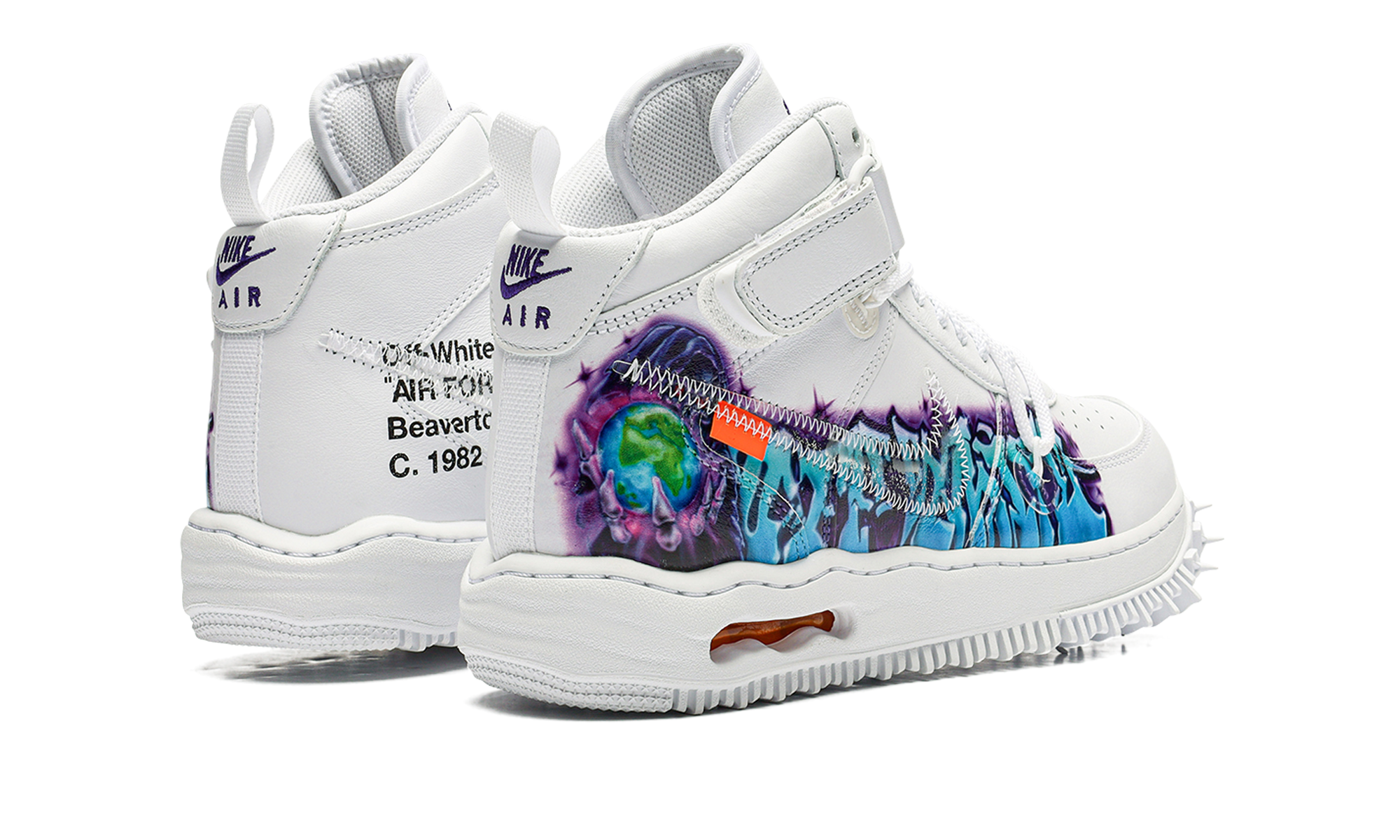 nike air force 1 mid off white graffiti white+DR0500-100+diagnol right behind view
