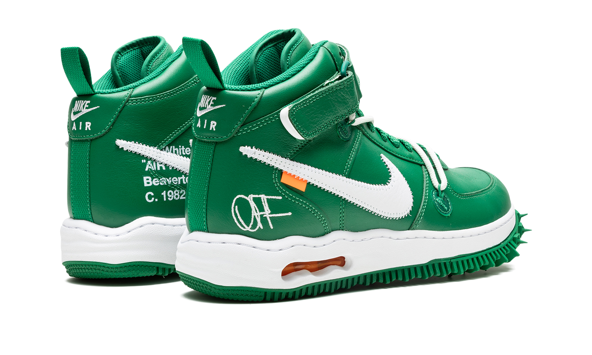 nike air force 1 mid off white pine green+DR0500-300+diagnol right behind view