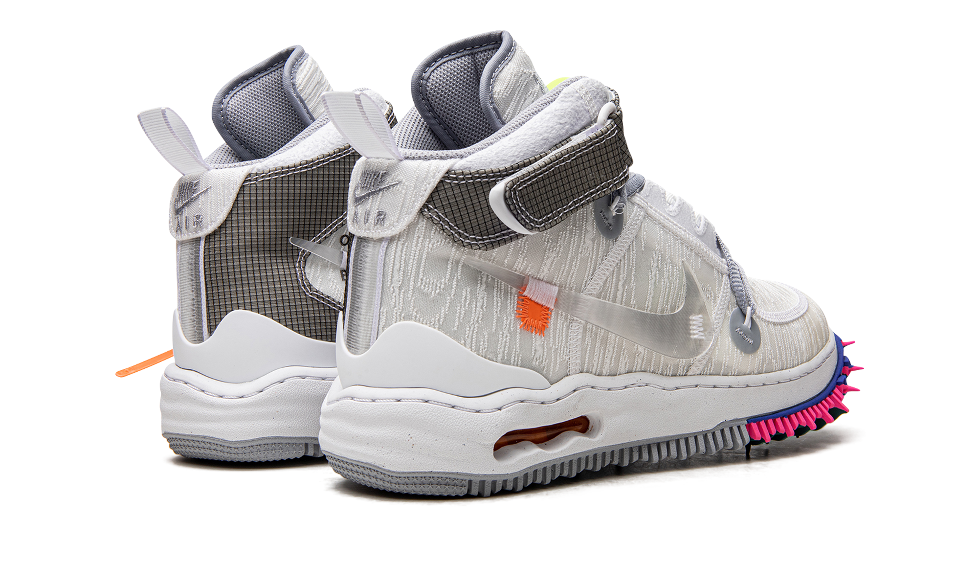 nike air force 1 mid off white white+DO6290-100+diagnol right behind view