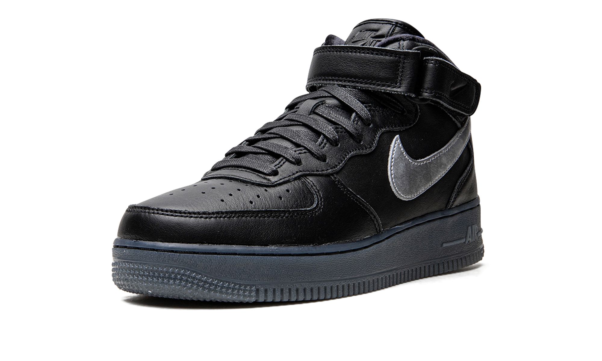 nike air force 1 mid prm black metallic silver+DX3061-001+left diagnol single view