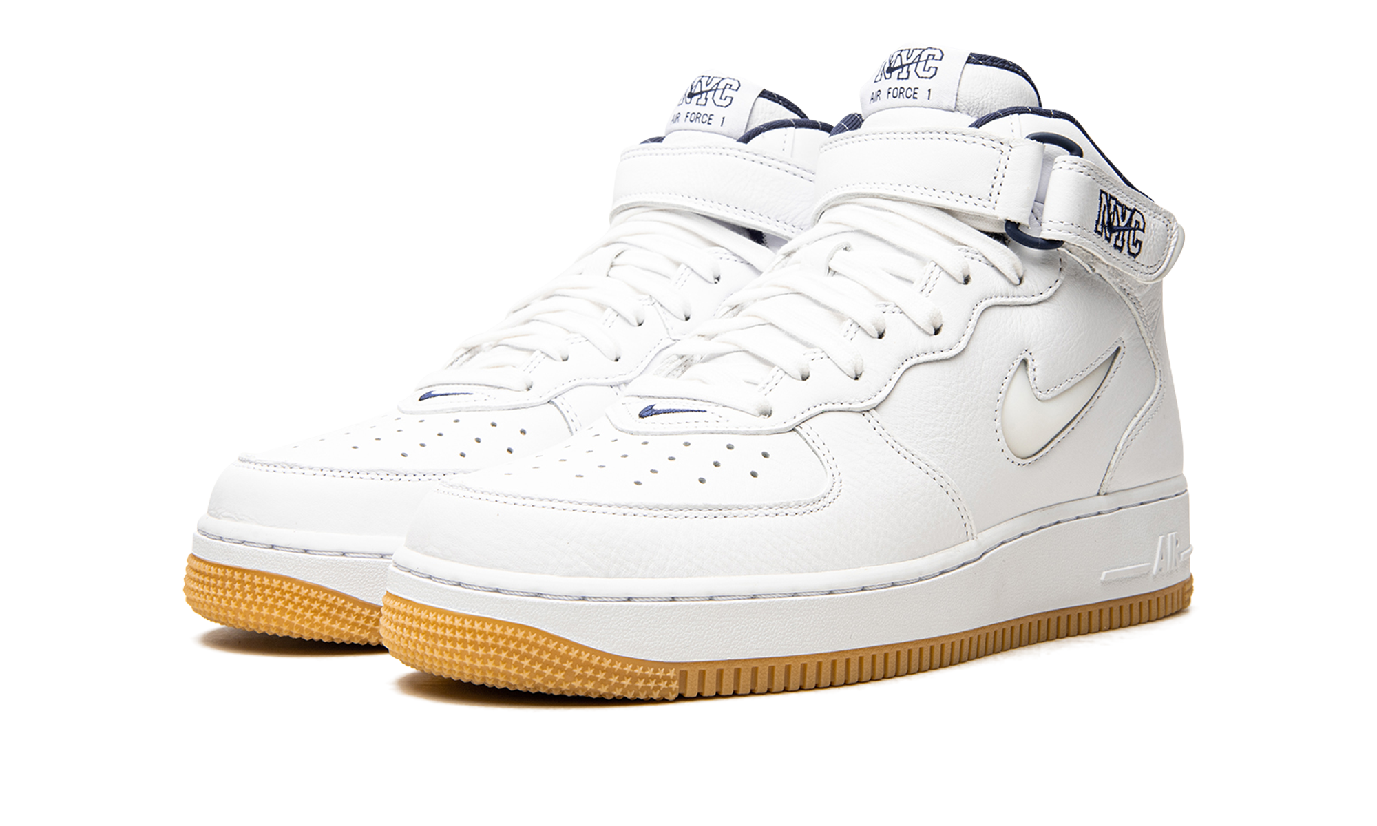 nike air force 1 mid qs jewel nyc white midnight navy+DH5622-100+diagnol left view