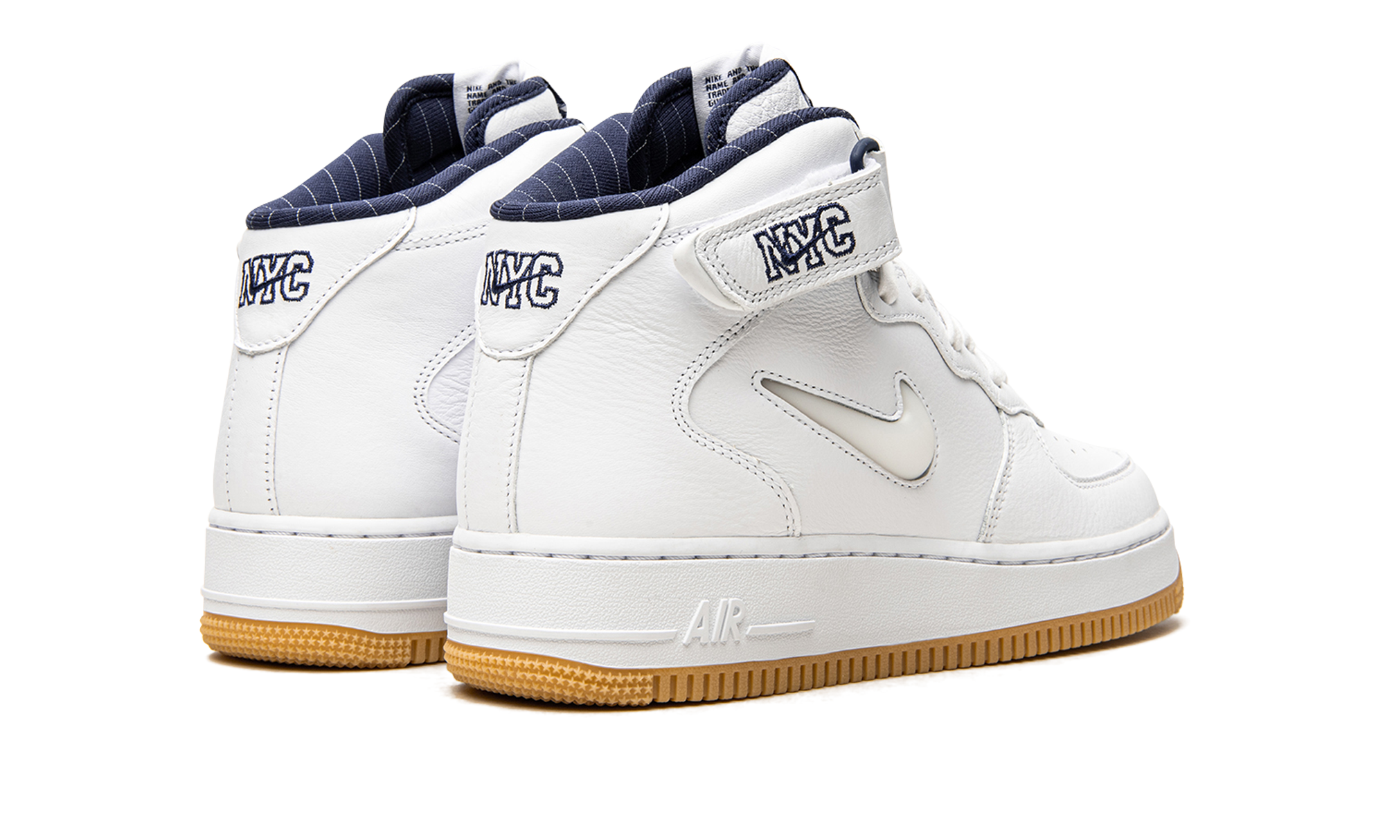 nike air force 1 mid qs jewel nyc white midnight navy+DH5622-100+diagnol right behind view
