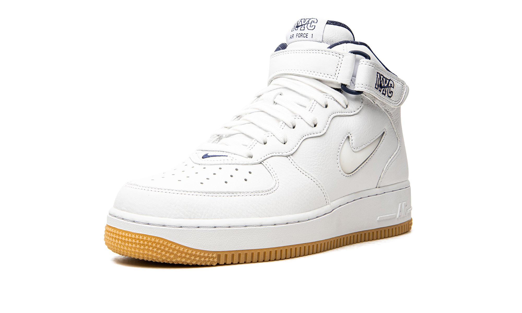 nike air force 1 mid qs jewel nyc white midnight navy+DH5622-100+left diagnol single view