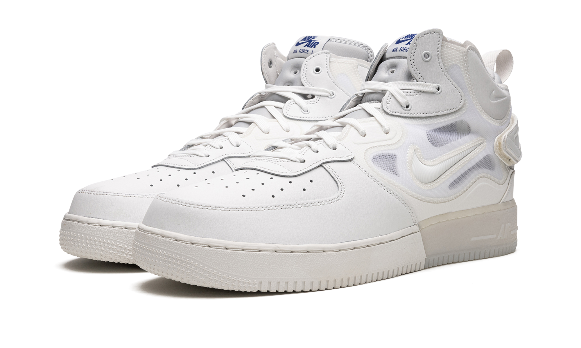 nike air force 1 mid react summit white+DQ1872-101+diagnol left view