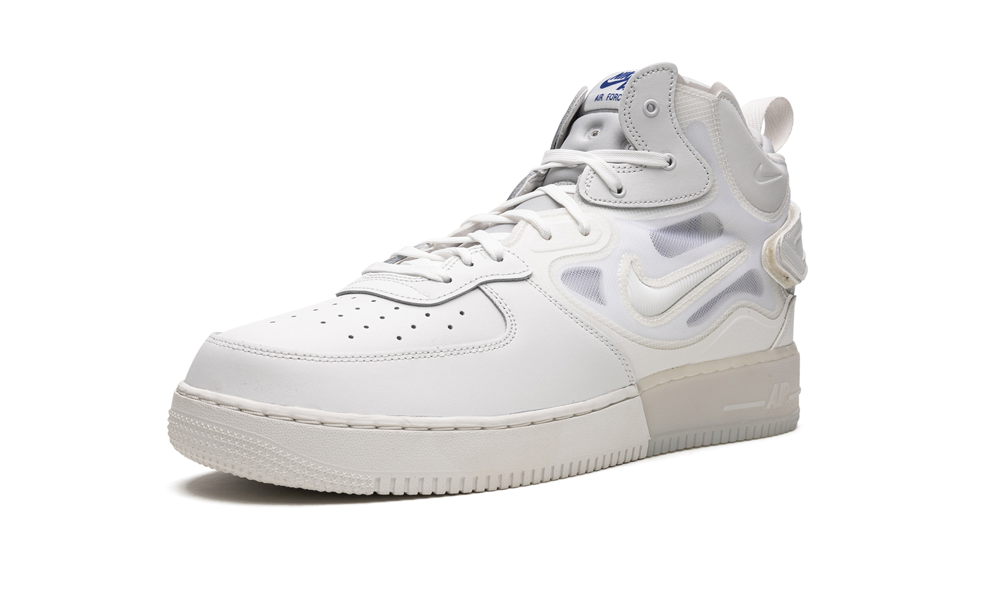 nike air force 1 mid react summit white+DQ1872-101+left diagnol single view