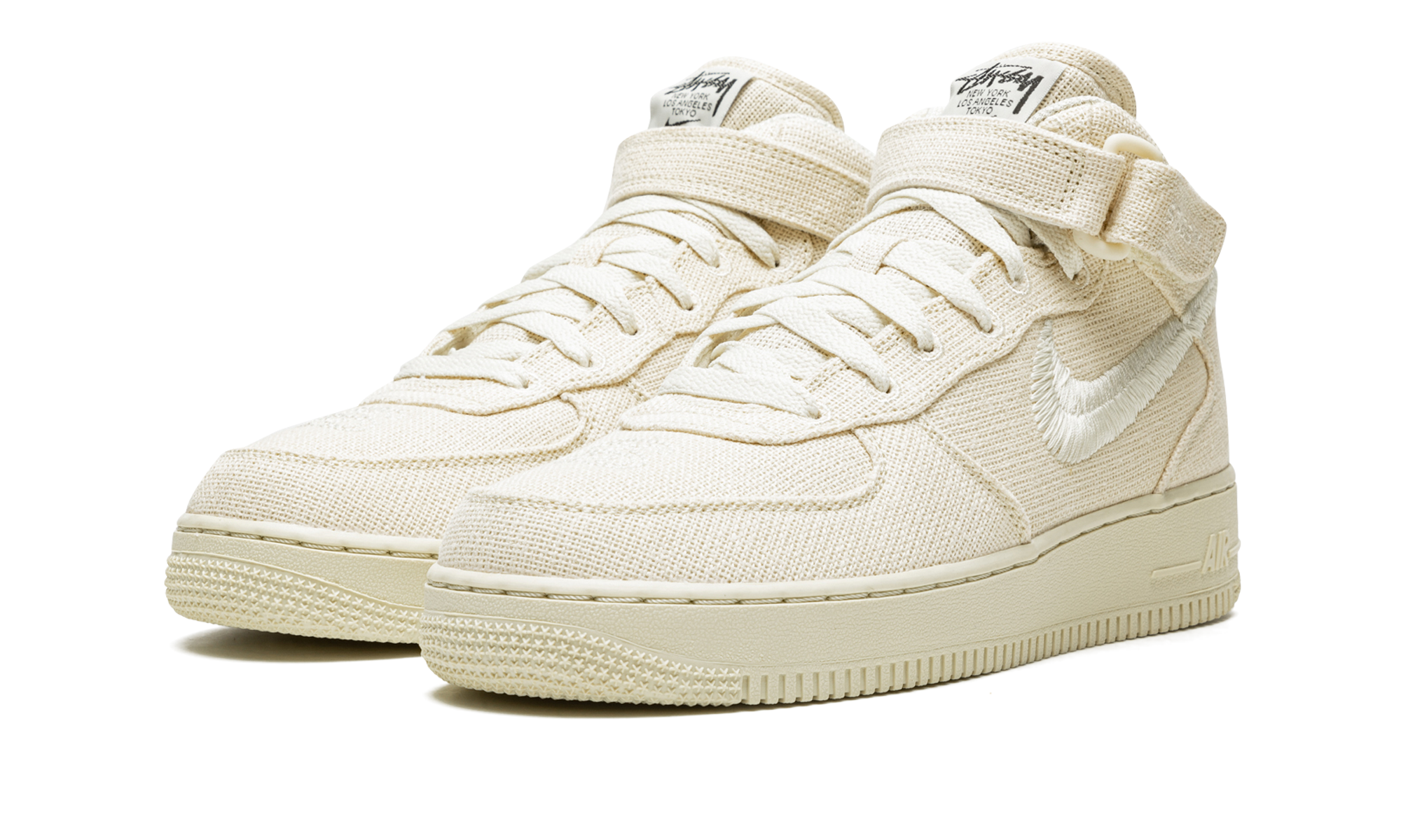 nike air force 1 mid stussy fossil+DJ7841-200+diagnol left view
