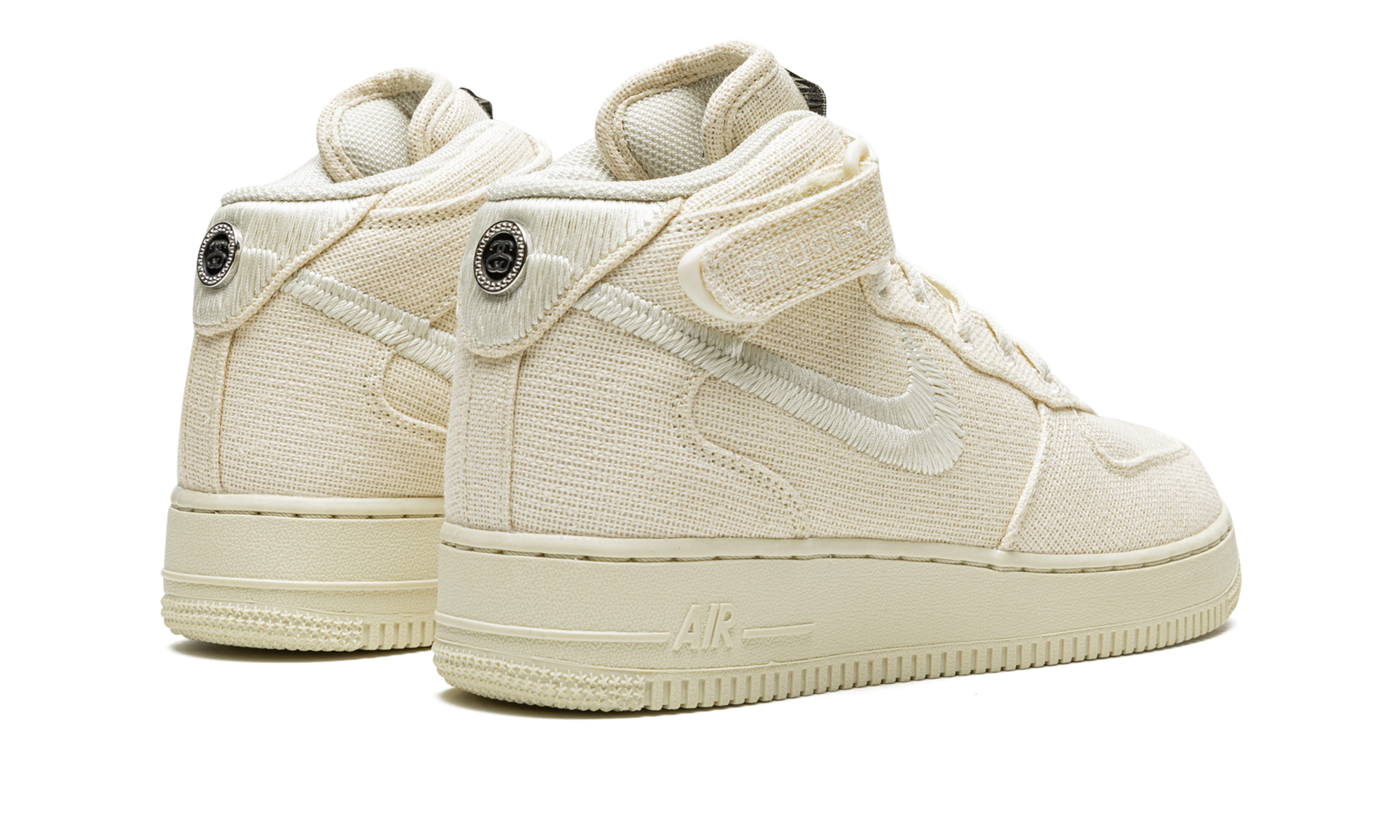 nike air force 1 mid stussy fossil+DJ7841-200+diagnol right behind view