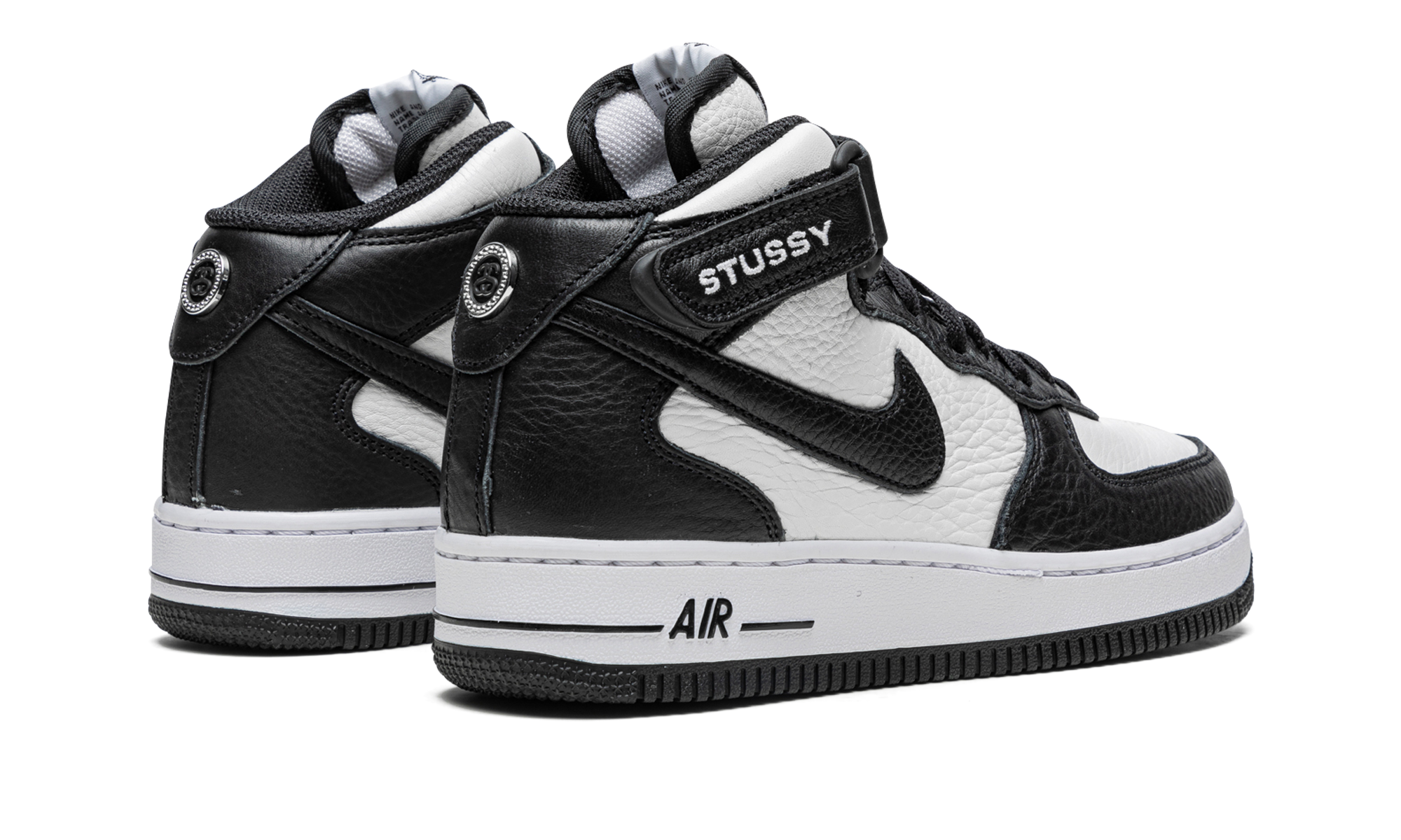 nike air force 1 mid stussy light bone black+DJ7840-002+diagnol right behind view