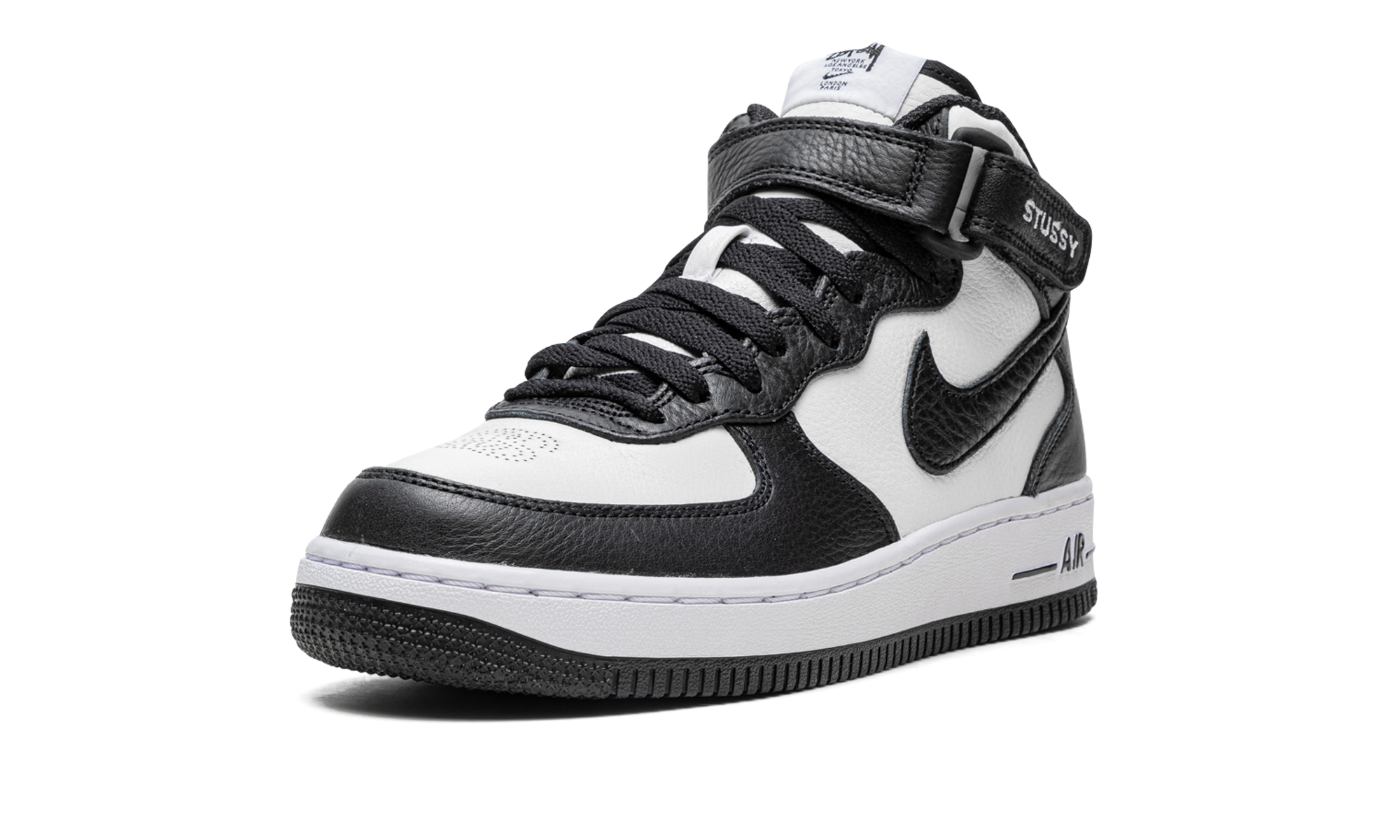 nike air force 1 mid stussy light bone black+DJ7840-002+left diagnol single view