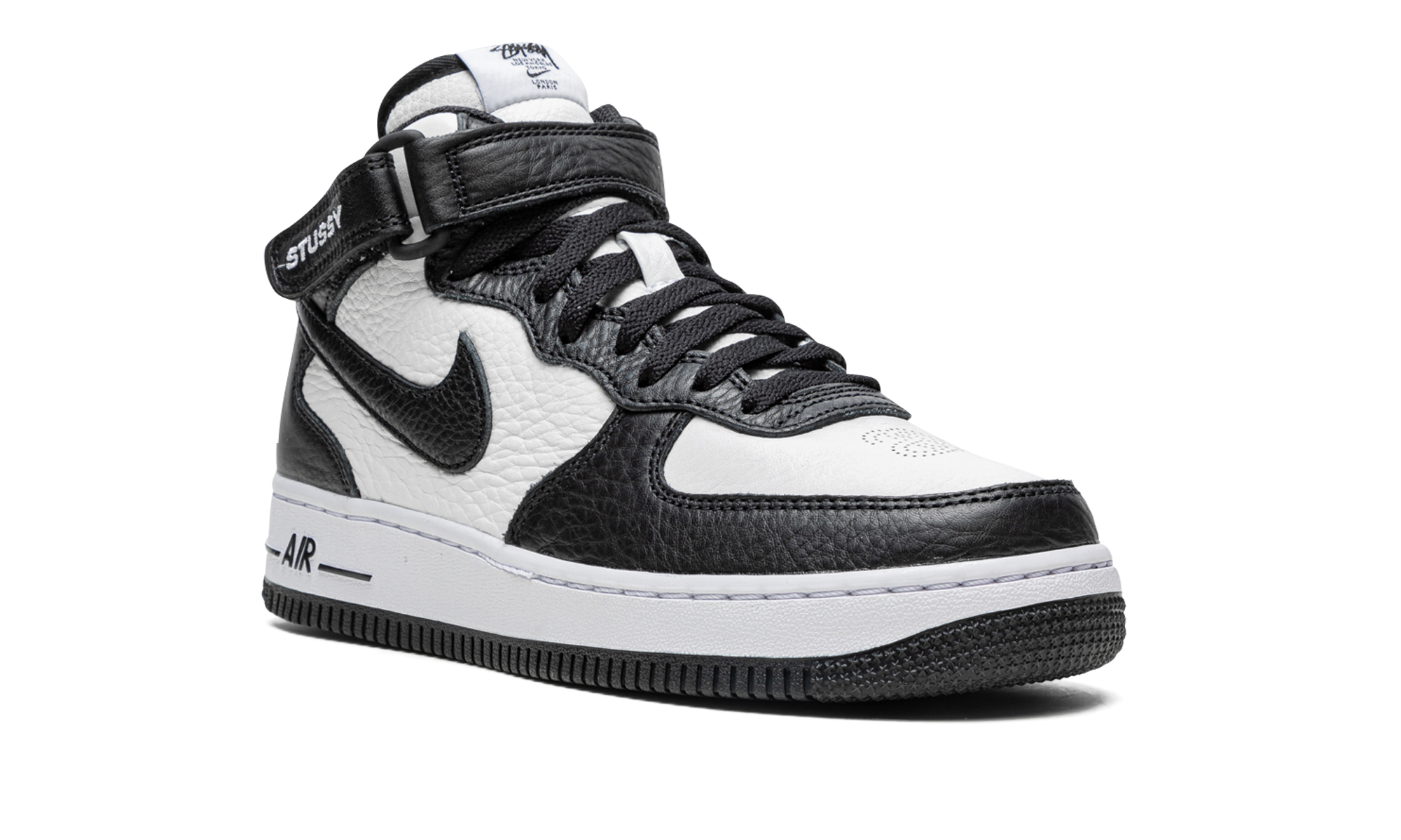 nike air force 1 mid stussy light bone black+DJ7840-002+diagnol right view