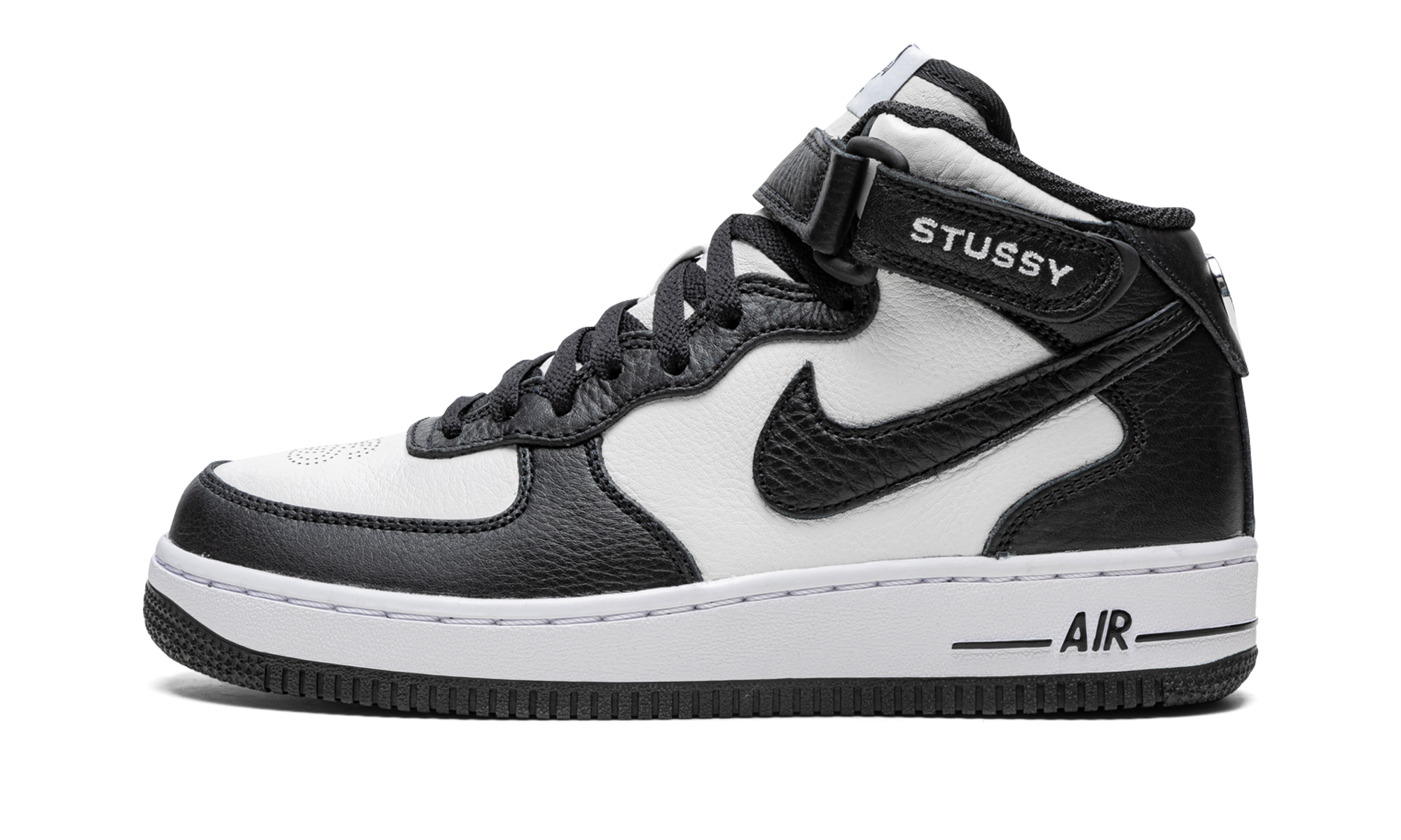 nike air force 1 mid stussy light bone black+DJ7840-002+diagnol right view 1