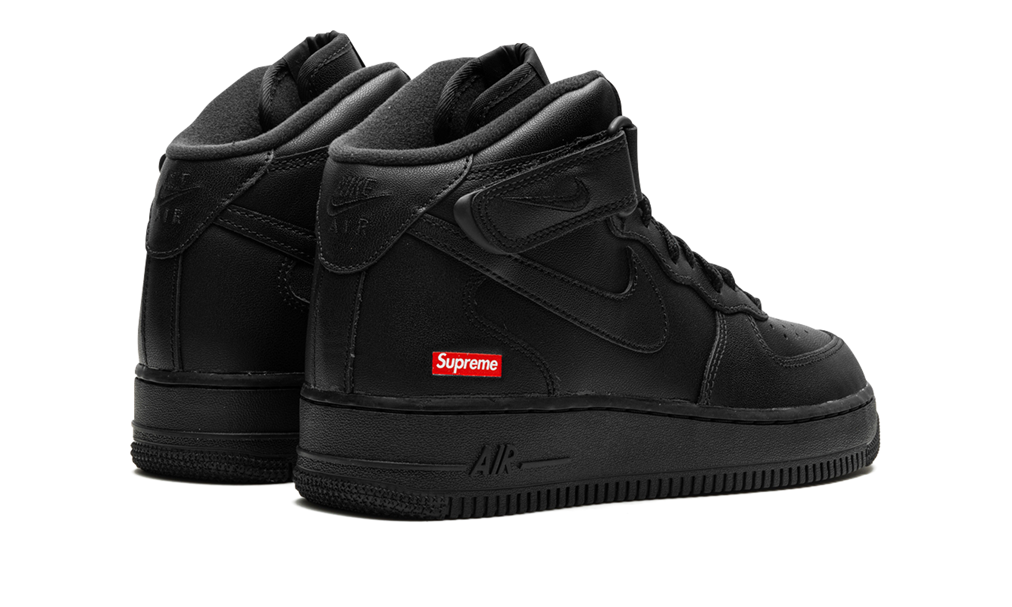 nike air force 1 mid supreme black+FZ8784-001+diagnol right behind view