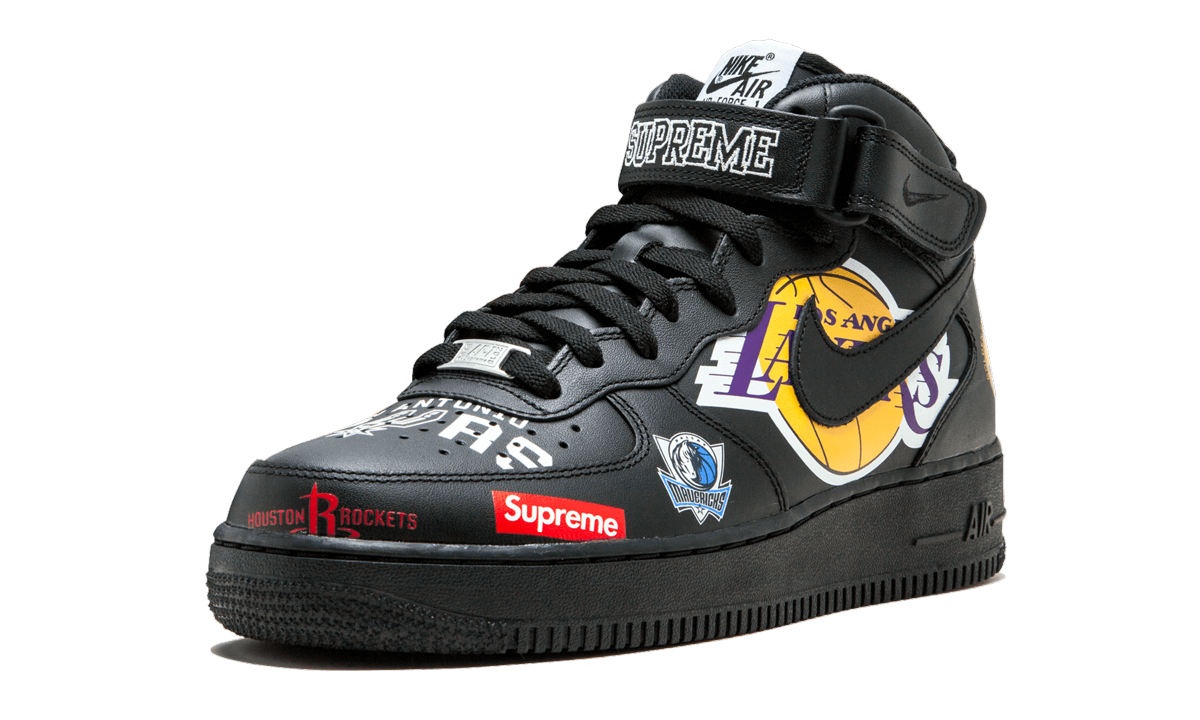 nike air force 1 mid supreme nba black+AQ8017-001+left diagnol single view
