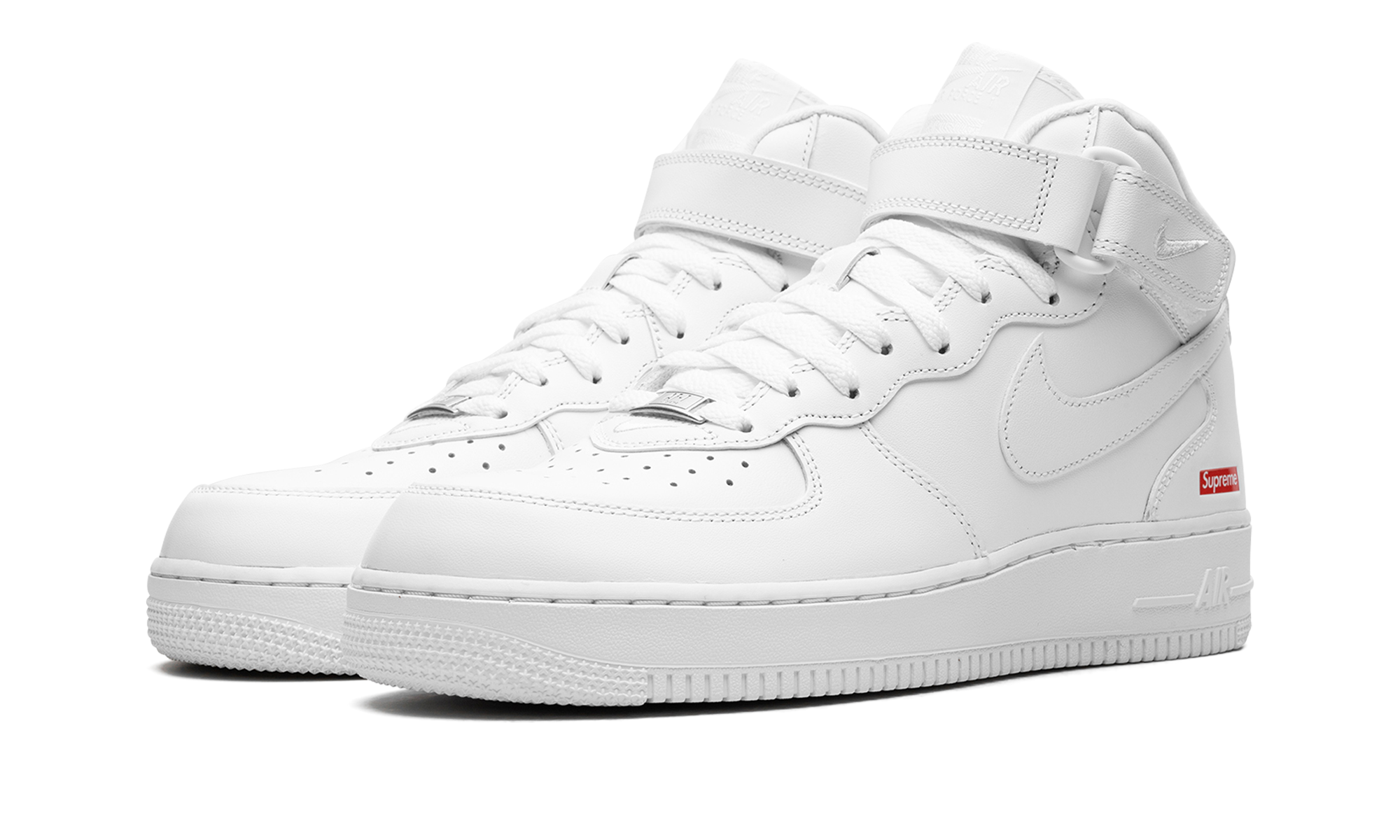 nike air force 1 mid supreme white+FZ8784-100+diagnol left view