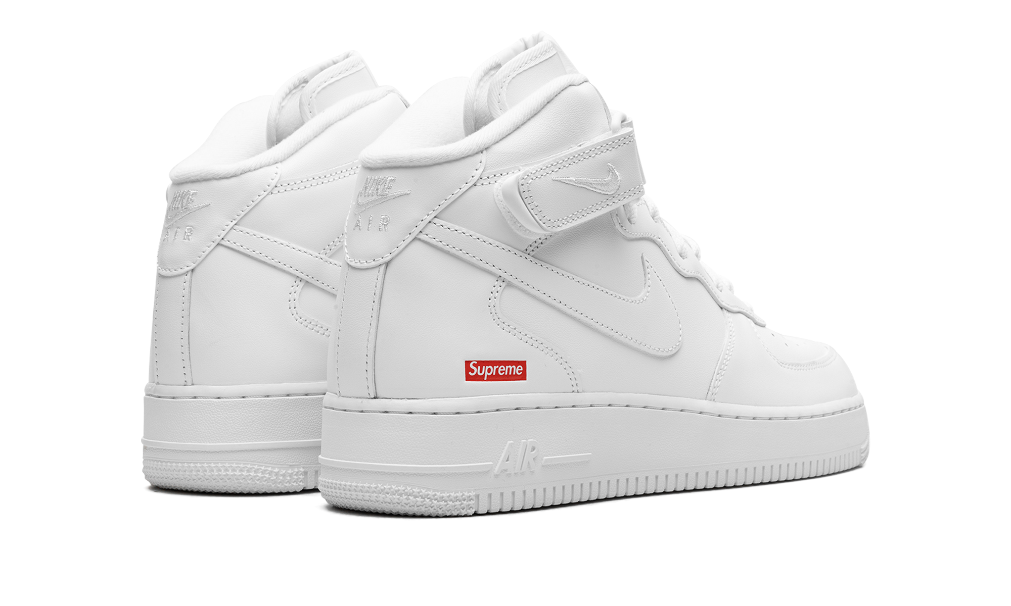 nike air force 1 mid supreme white+FZ8784-100+diagnol right behind view
