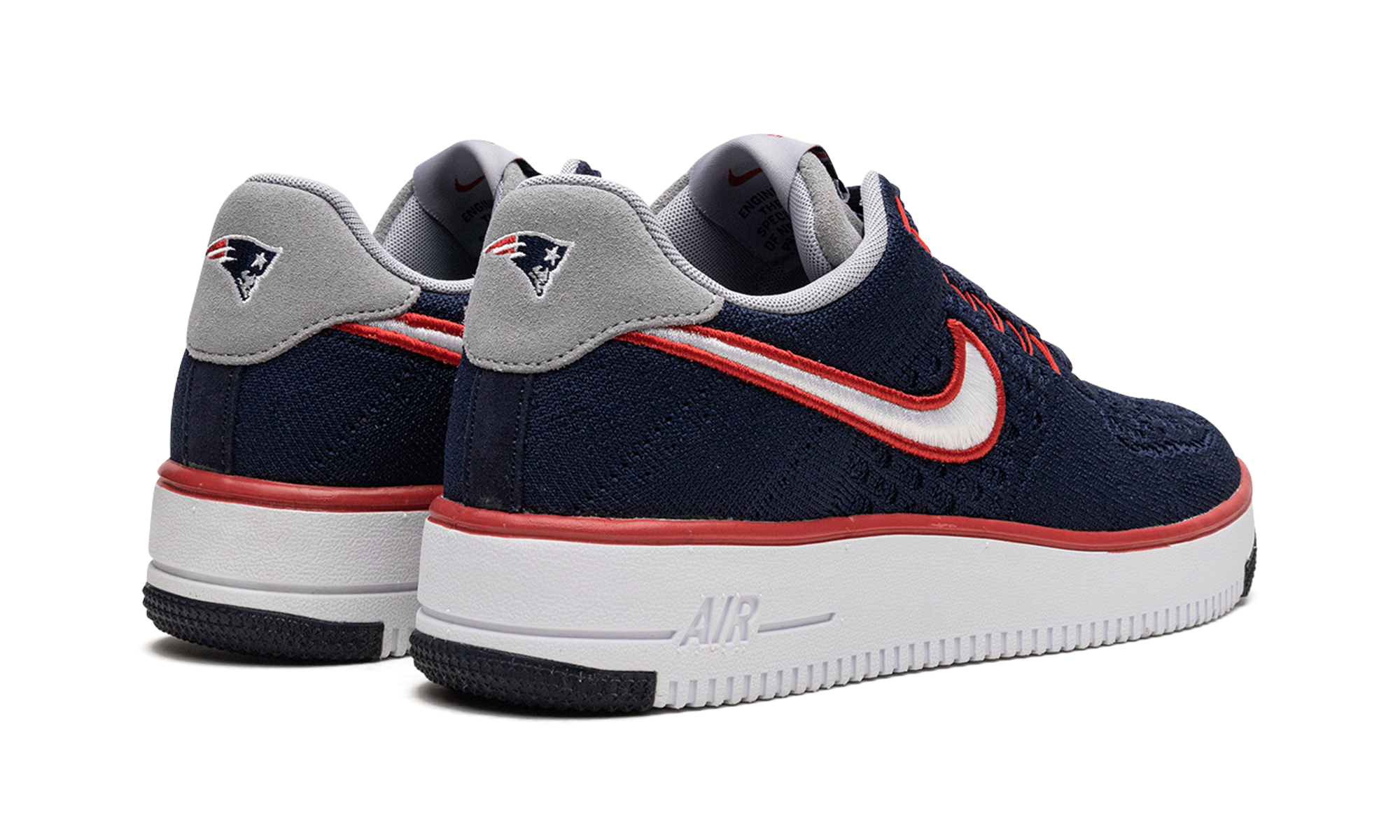 nike air force 1 ultra flyknit low new england patriots r k k+FD0495-400+diagnol right behind view