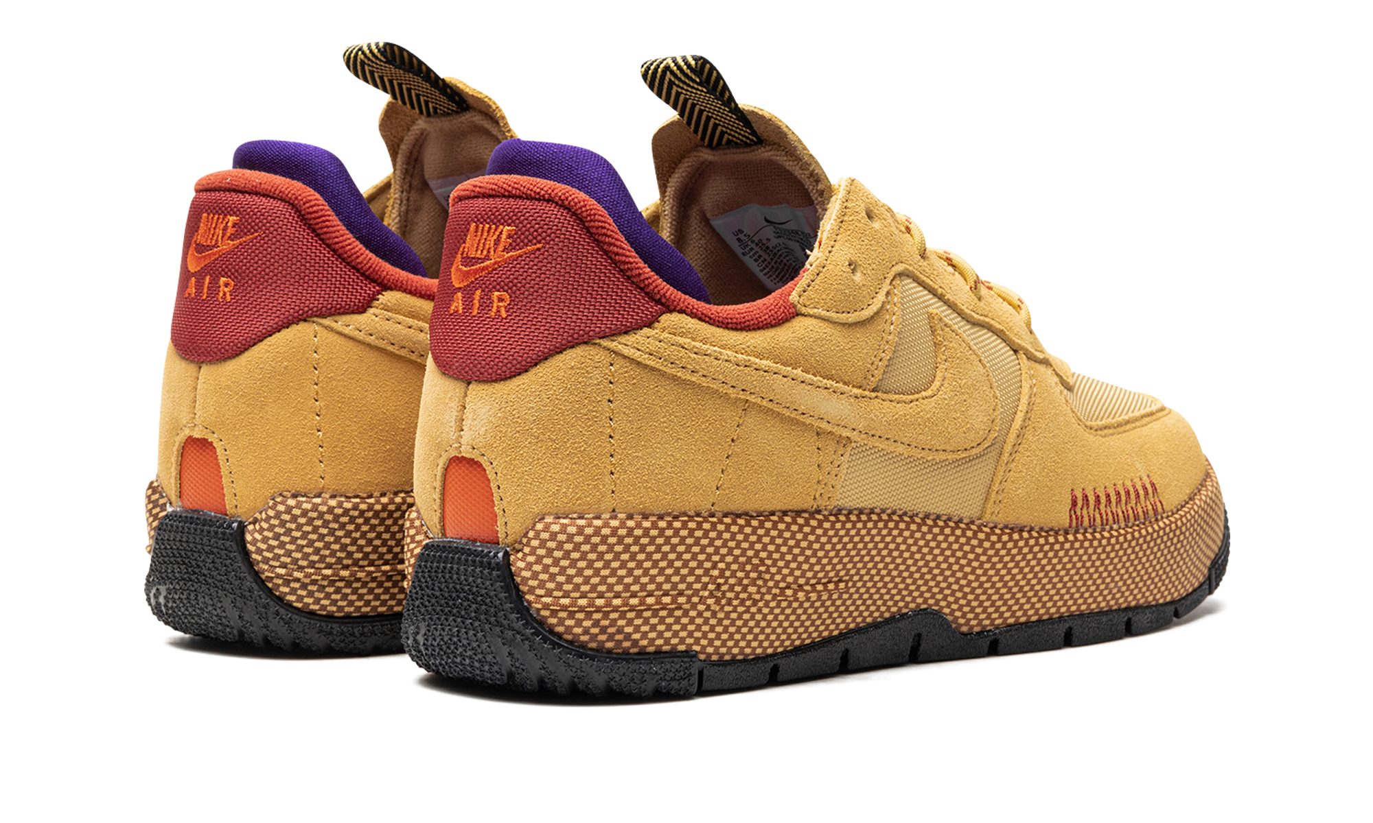 nike air force 1 wild low wheat gold women s+FB2348-700+diagnol right behind view