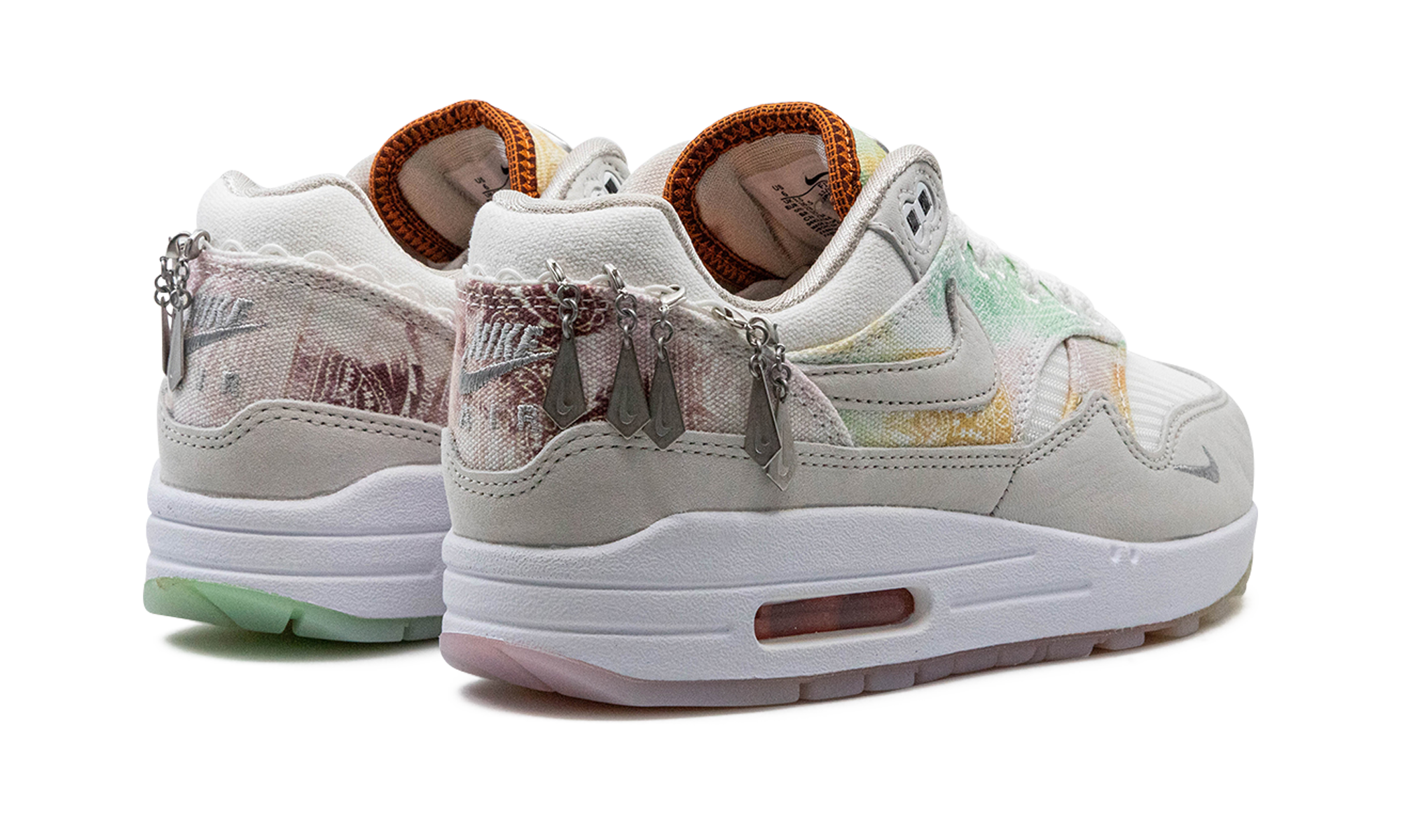 nike air max 1 87 metal charms phantom mint foam women s+FJ7734-101+diagnol right behind view