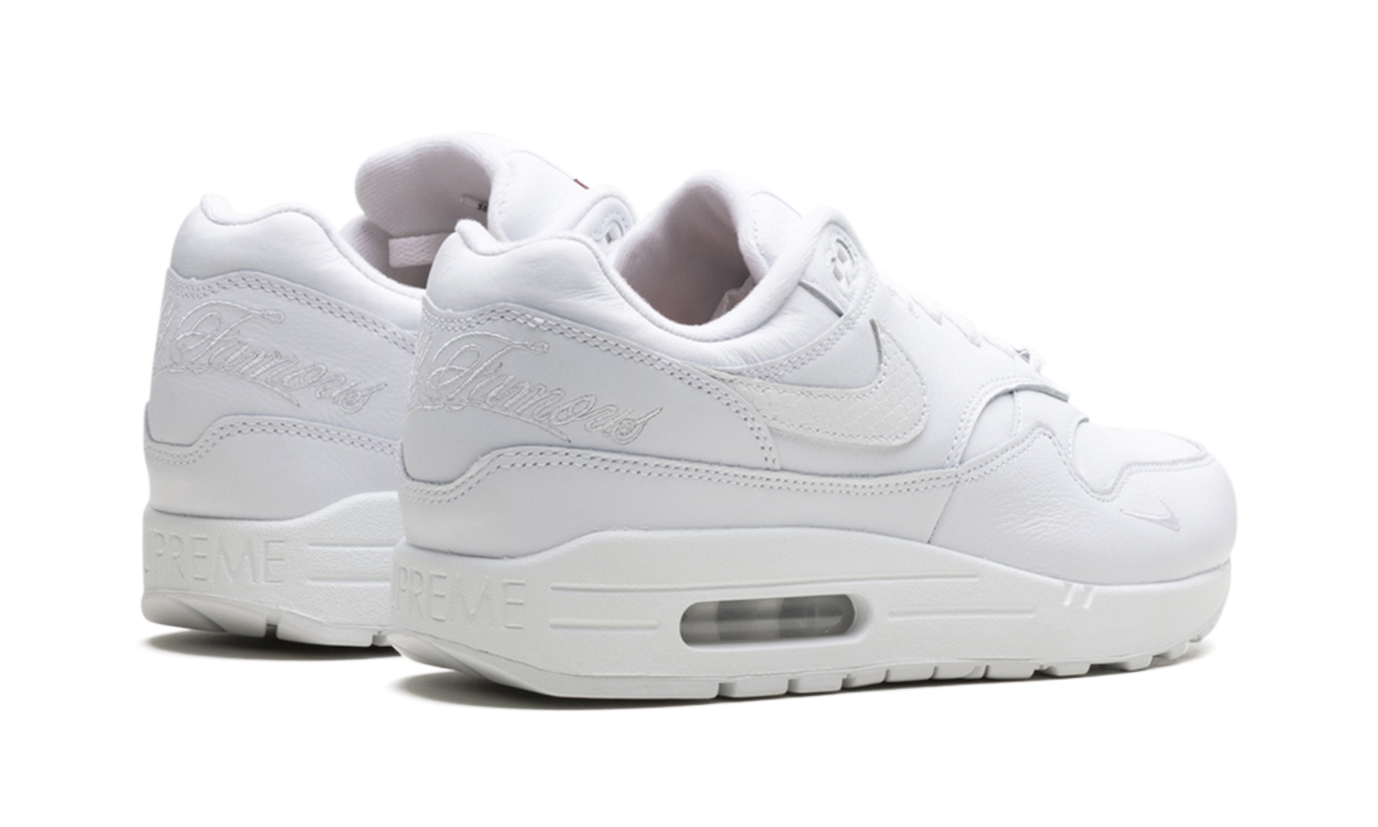nike air max 1 87 sp supreme triple white+HF8813-100+diagnol right behind view