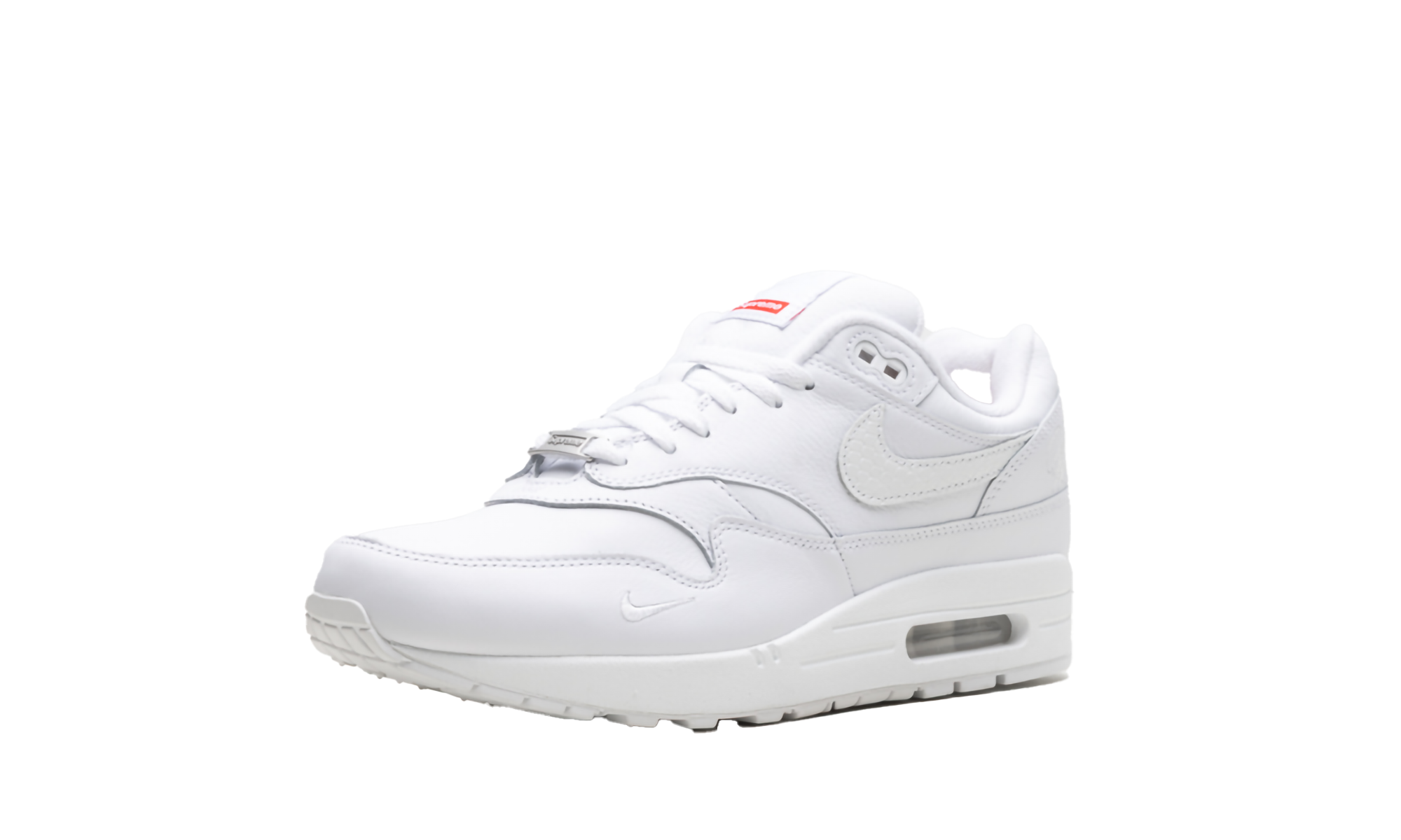 nike air max 1 87 sp supreme triple white+HF8813-100+left diagnol single view