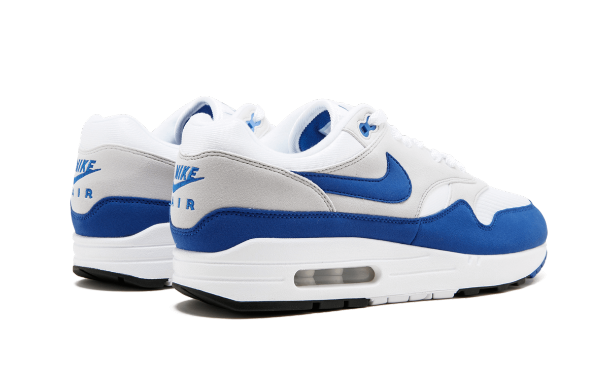 nike air max 1 anniversary royal 2017 restock+908375-102+diagnol right behind view