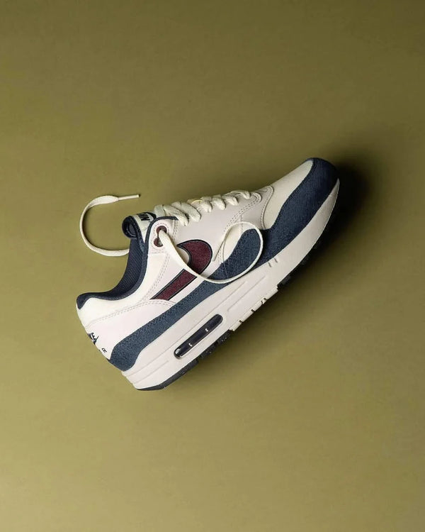 Nike Air Max 1 Coconut Milk Burgundy Crush Navy, Lifestyle View 3, SKU FN6952-103