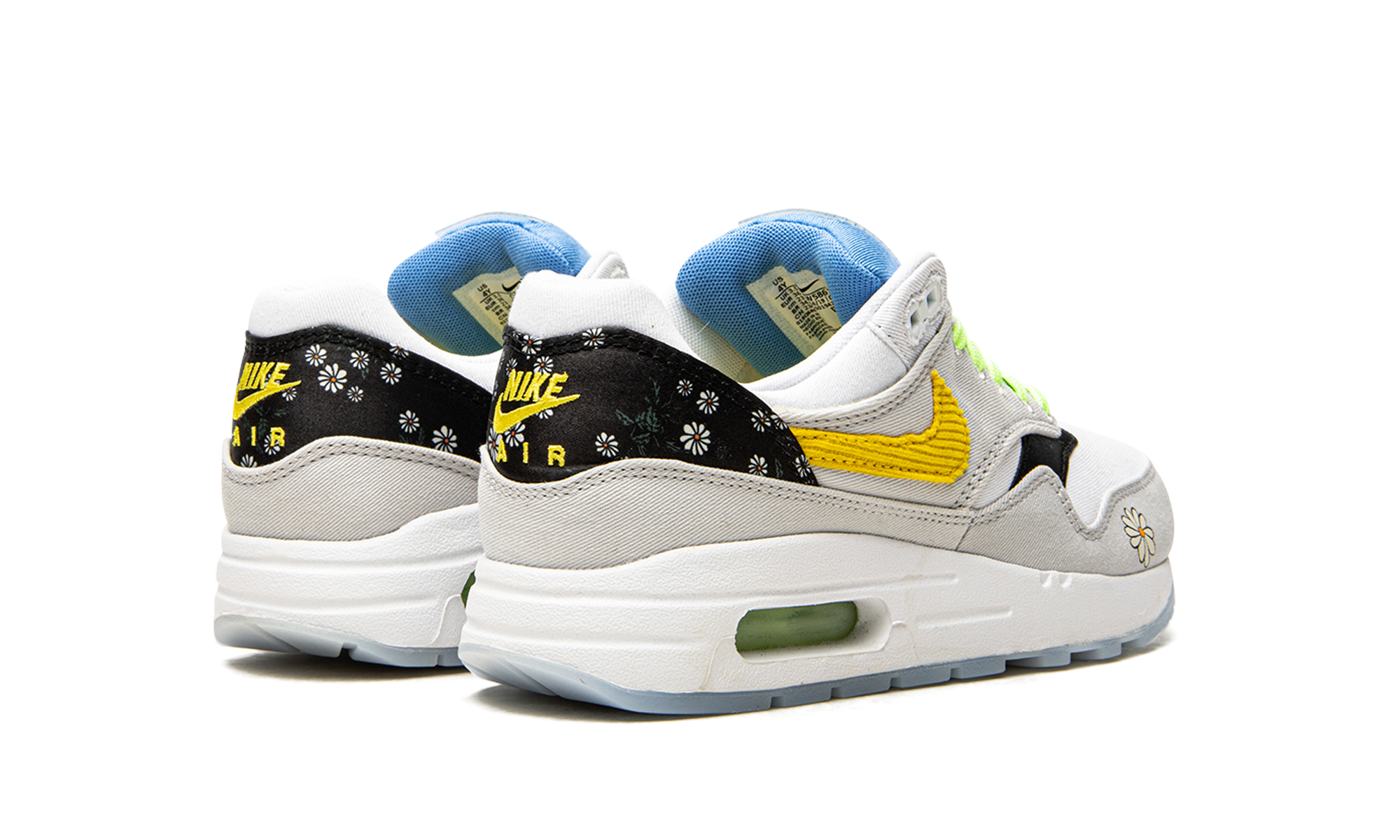 nike air max 1 daisy gs+CW5861-100+diagnol right behind view